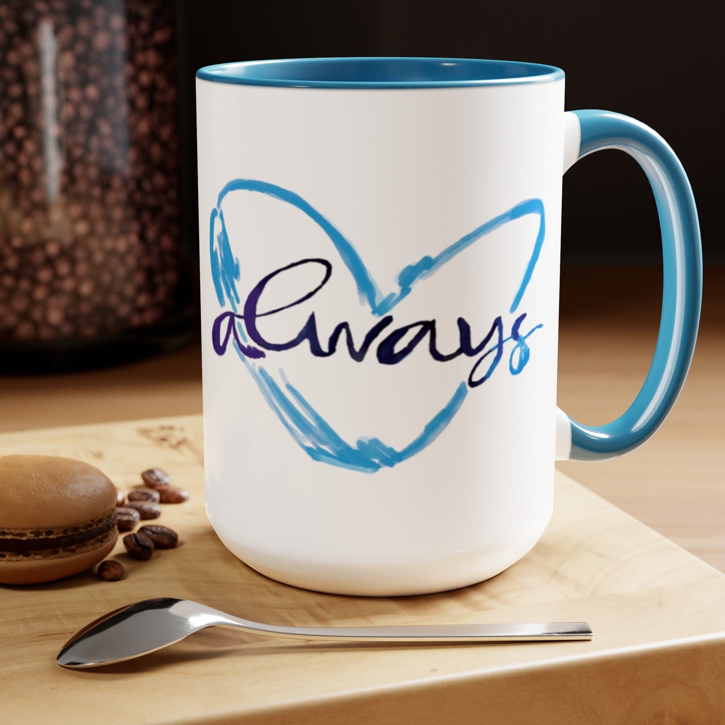 Always Heart Two-Tone Coffee Mugs, 15oz - Blue Cava