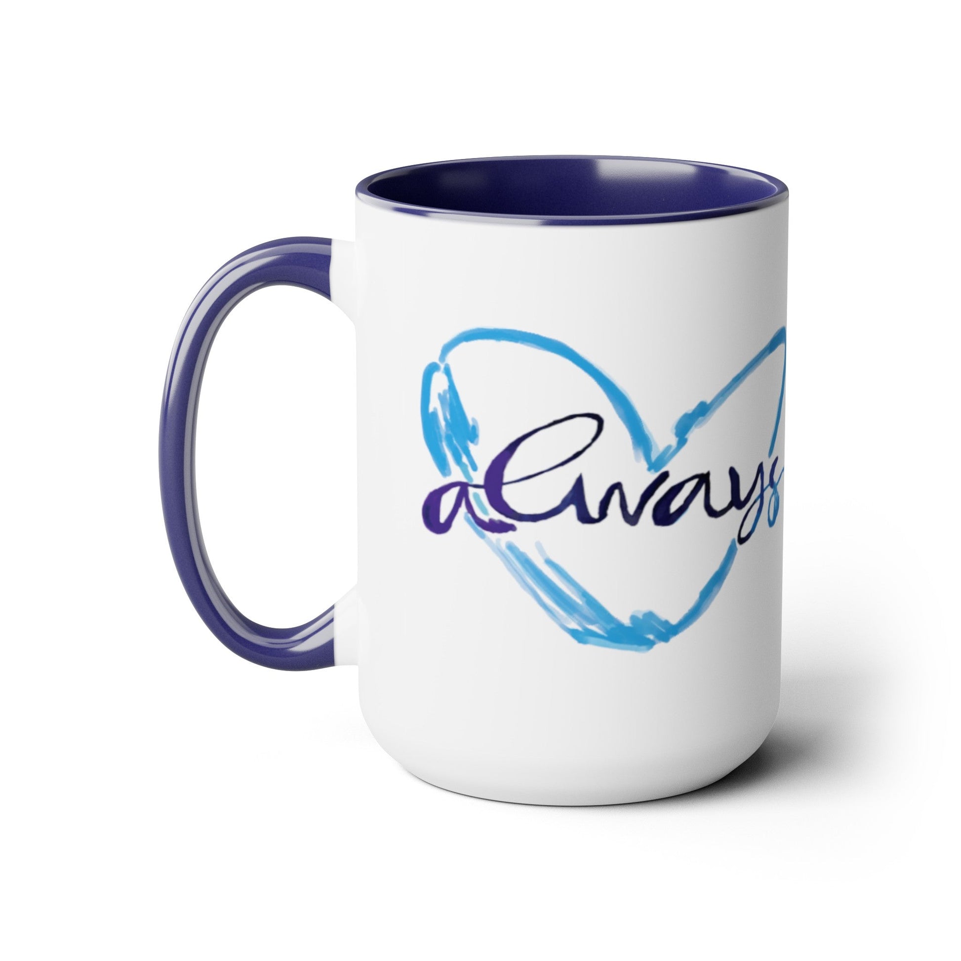 Always Heart Two-Tone Coffee Mugs, 15oz - Blue Cava