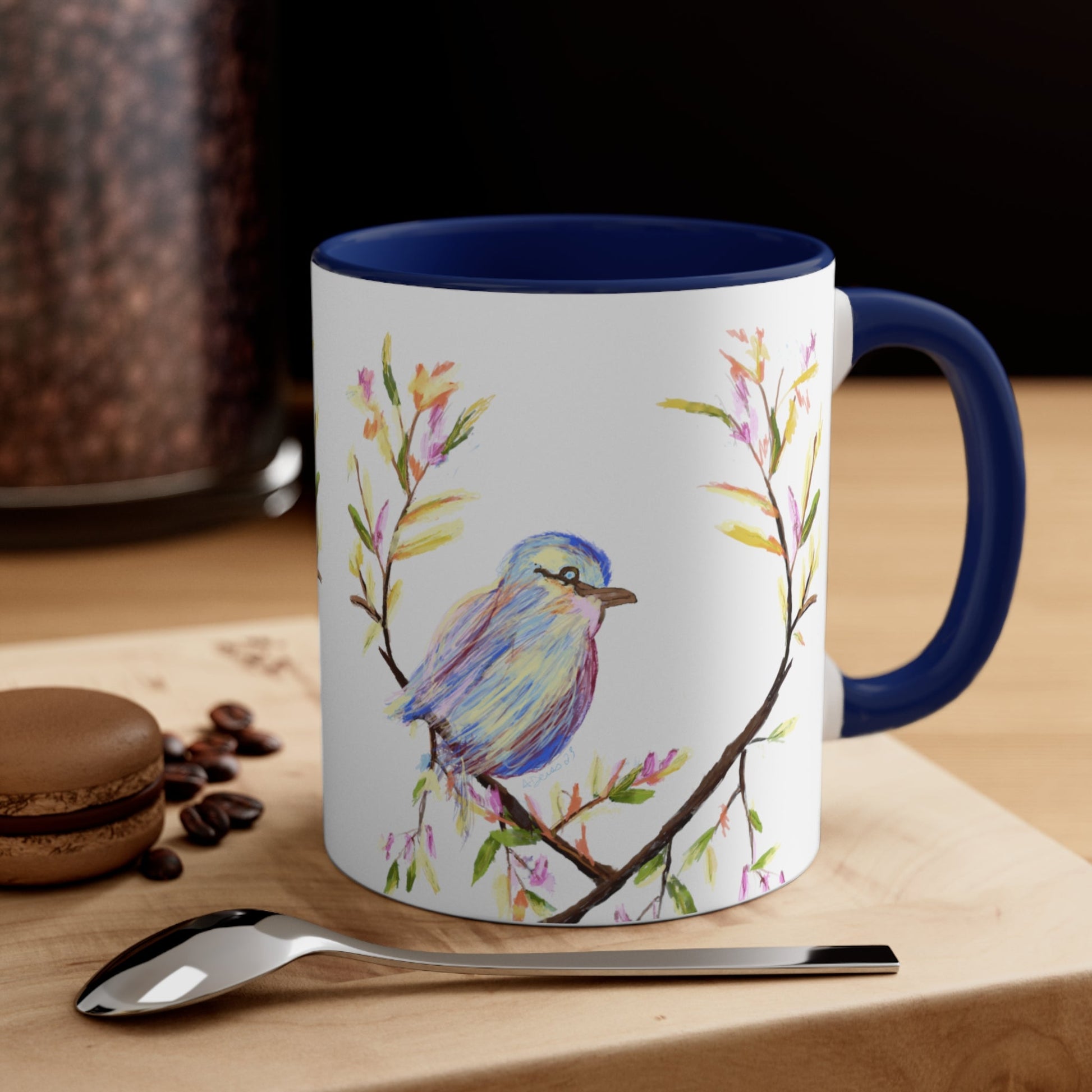 Watercolor Bird Accent Coffee Mug, 11oz - Blue Cava
