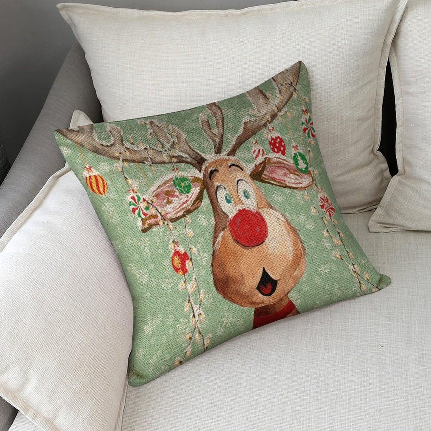 "Pedro" Reindeer Flax Pillow Cover