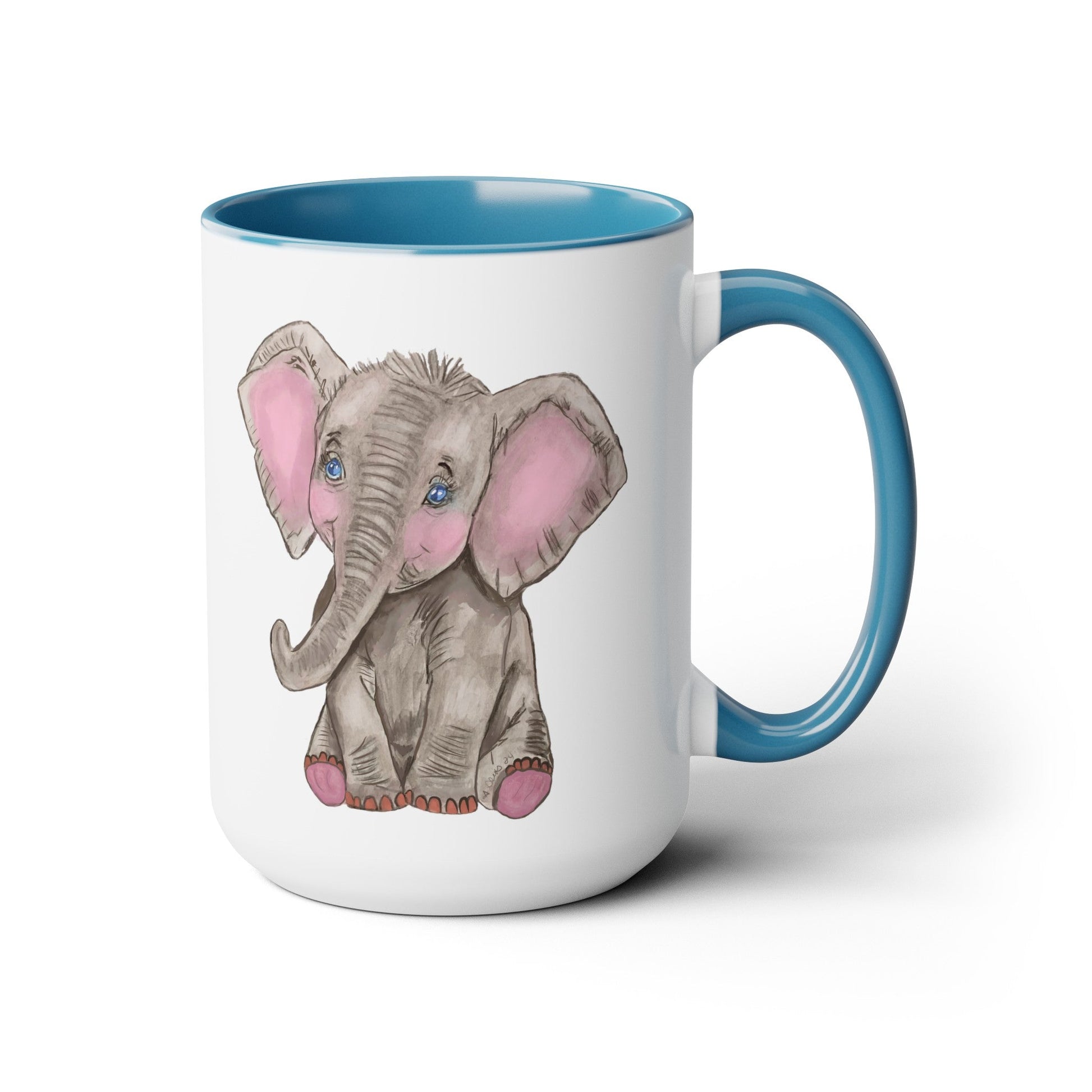 Elephant Two-Tone Coffee Mugs, 15oz - Blue Cava