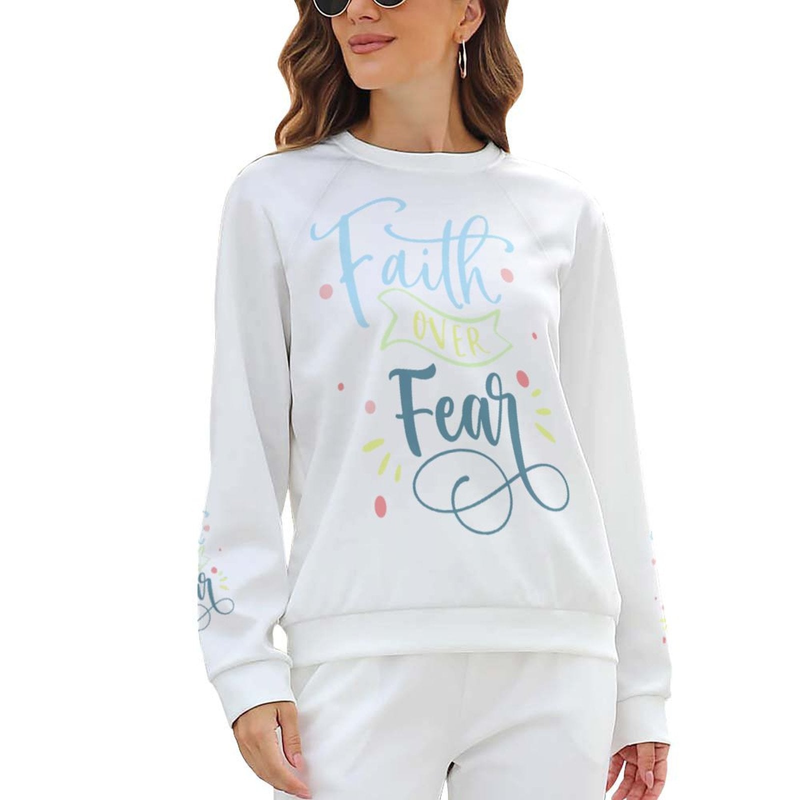 Faith Over Fear Sweatshirt Designs Raglan Style - Blue Cava