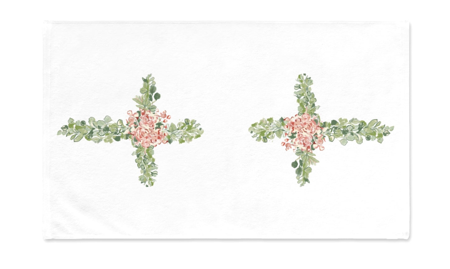 Floral Cross Tea Towel (Poly/ Cotton) - Blue Cava
