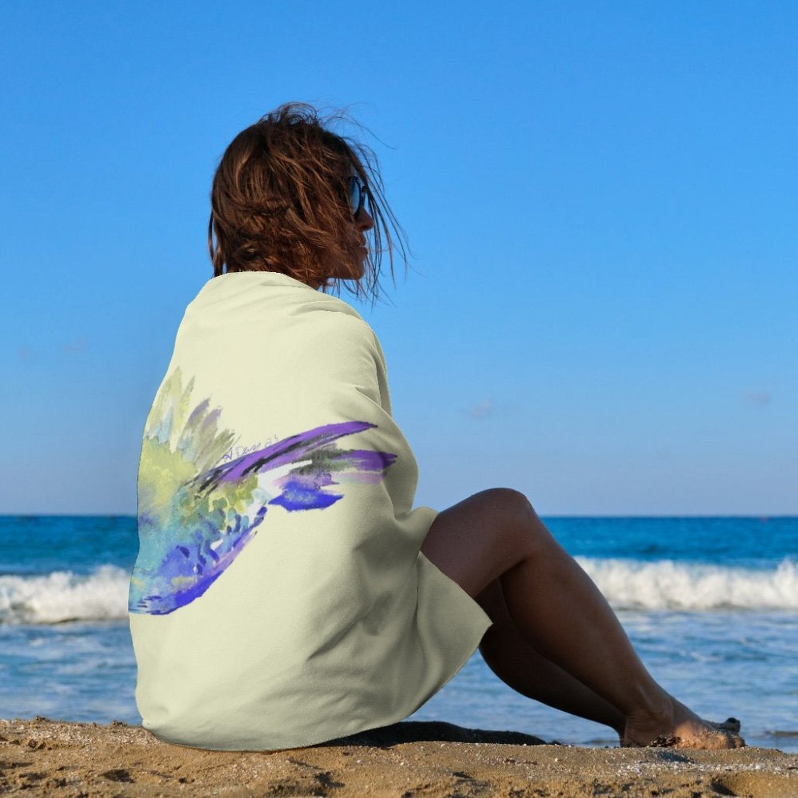 Flossie Hummingbird Beach Towel for Adults - Blue Cava