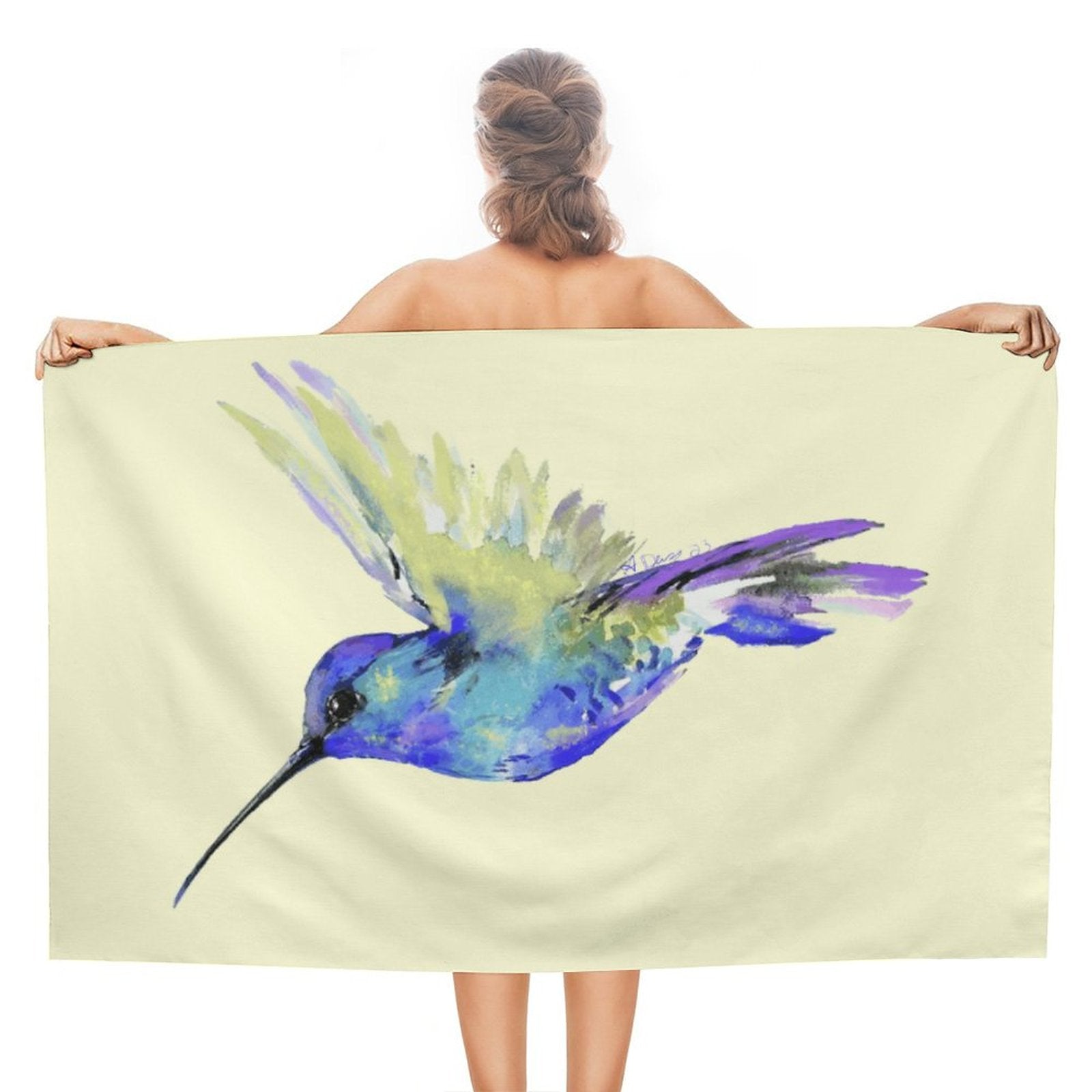 Flossie Hummingbird Beach Towel for Adults - Blue Cava