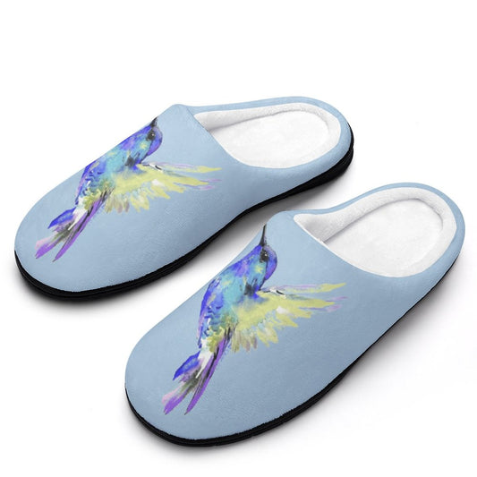 Flossie Hummingbird Custom Women's Cotton Slippers for Indoor Wear - Blue Cava