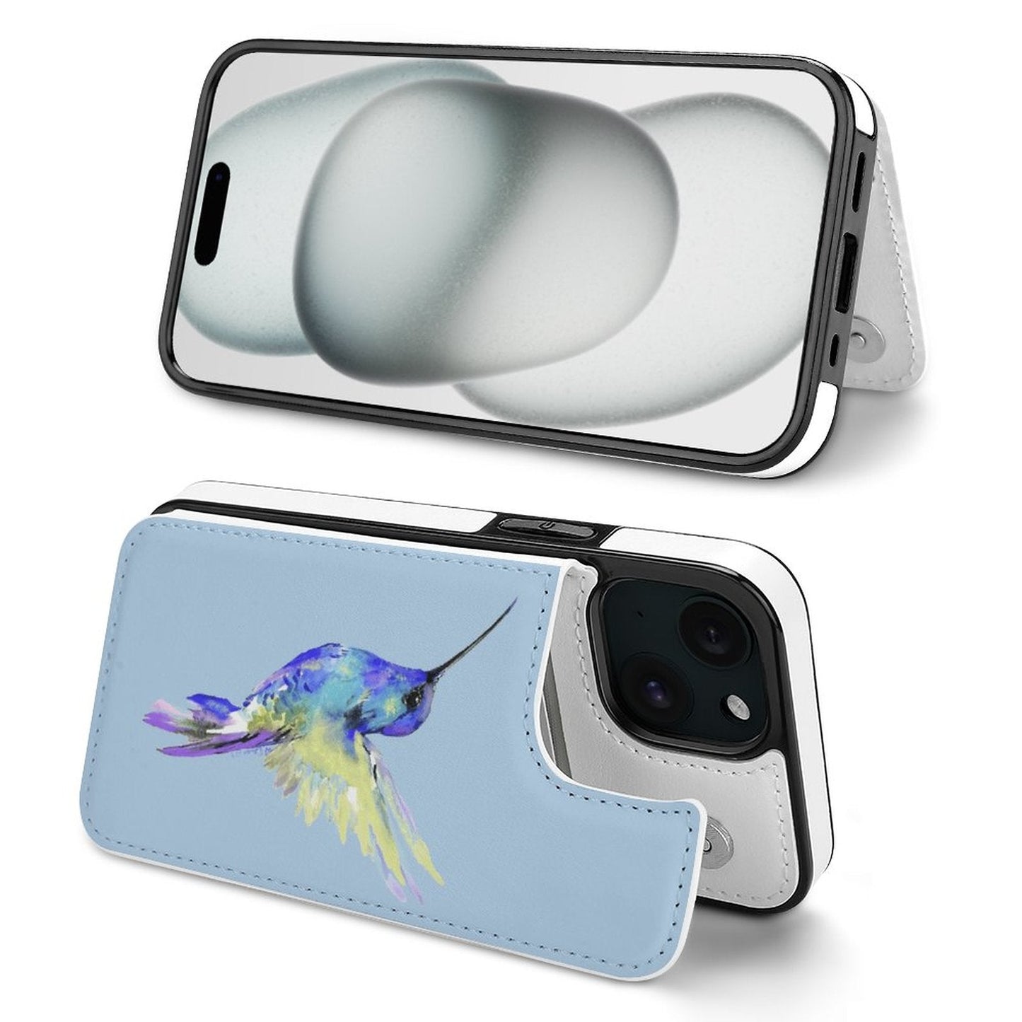 Flossie Hummingbird iPhone 15 Series Flip Cover - Blue Cava