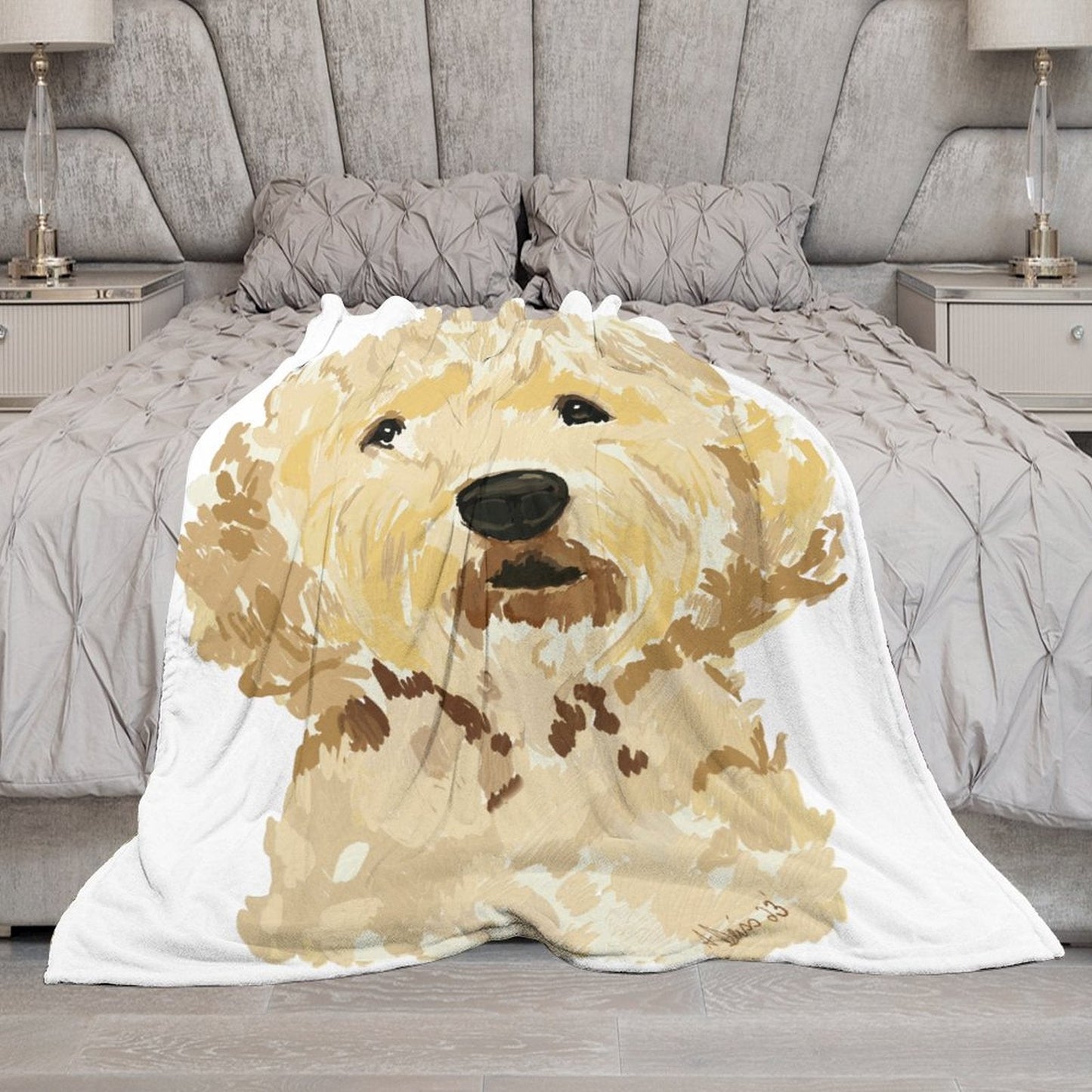 GoldenDoodle Flannel Blanket-40"x50" (Dual-sided Printing) - Blue Cava