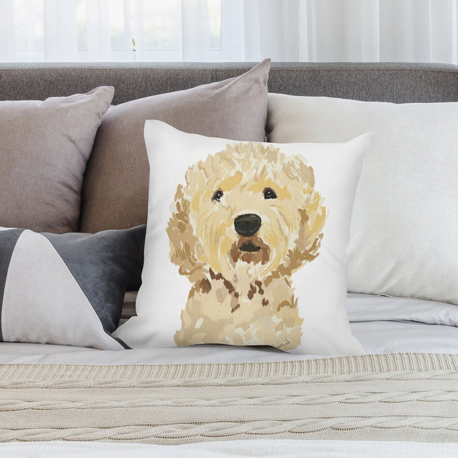 GoldenDoodle Picture on Plush Pillow Case (Pillow Excluded, Set of 2) - Blue Cava