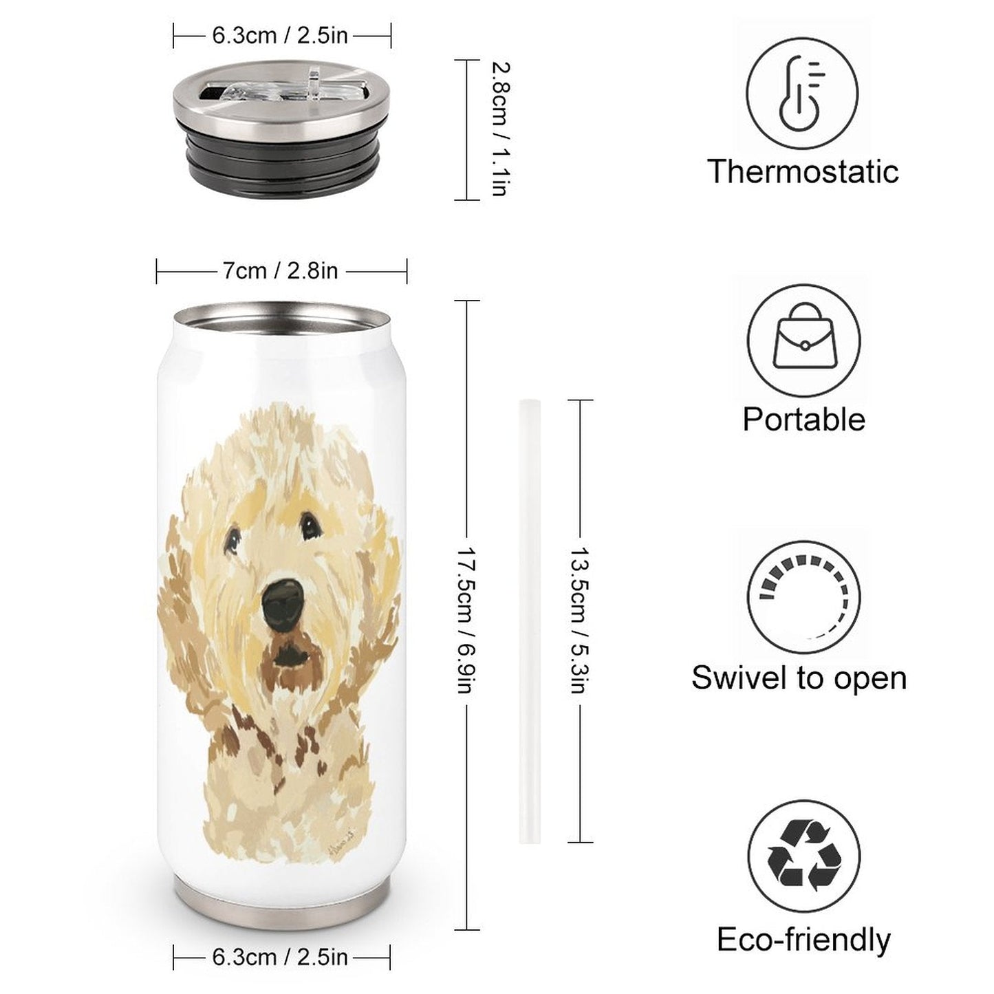 GoldenDoodle Stainless Steel Thermos Tumbler 500ML - Blue Cava