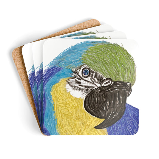 Macaw Corkwood Coaster Set - Blue Cava