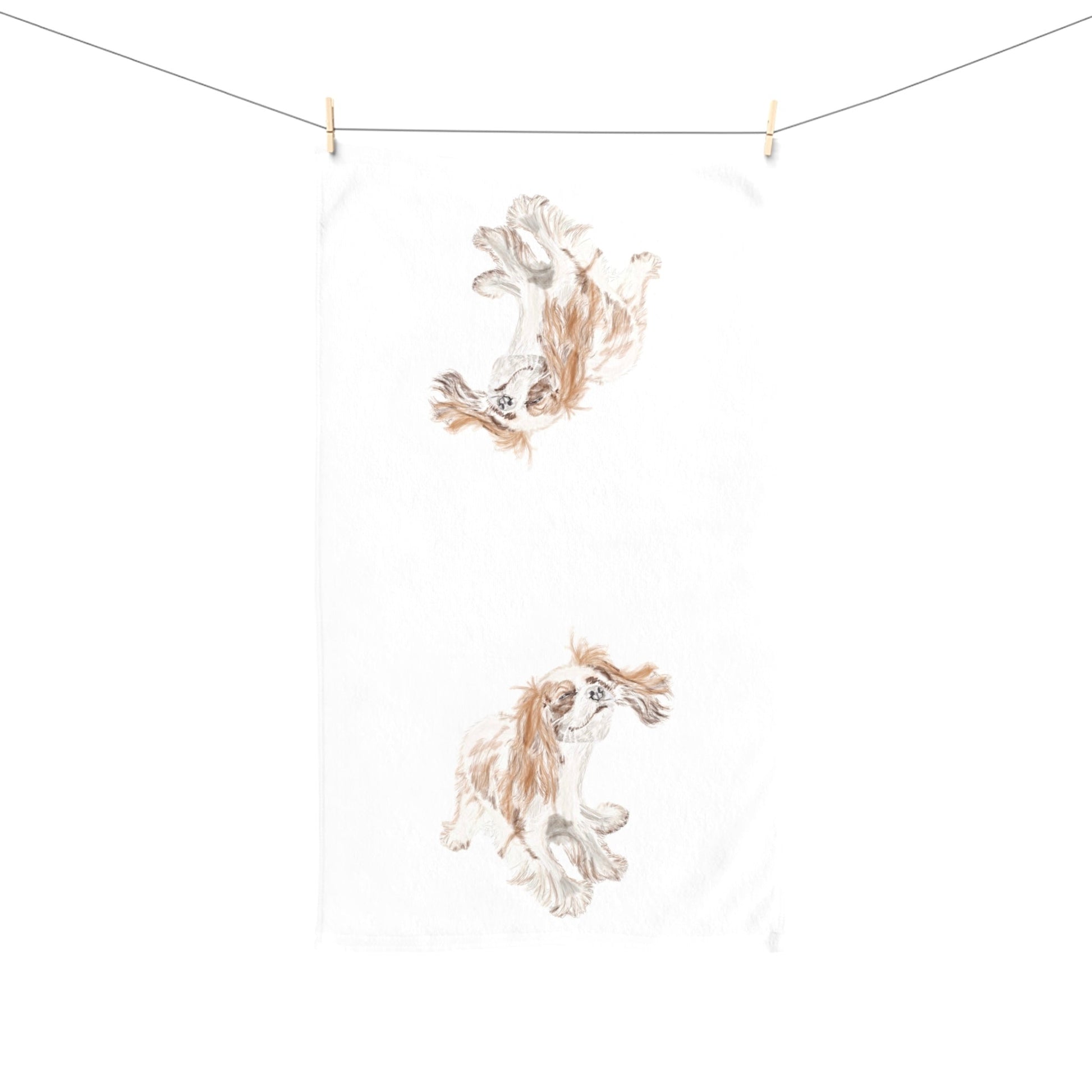 “Teddy” King Charles Puppy Hand Towel (Poly/Cotton) - Blue Cava