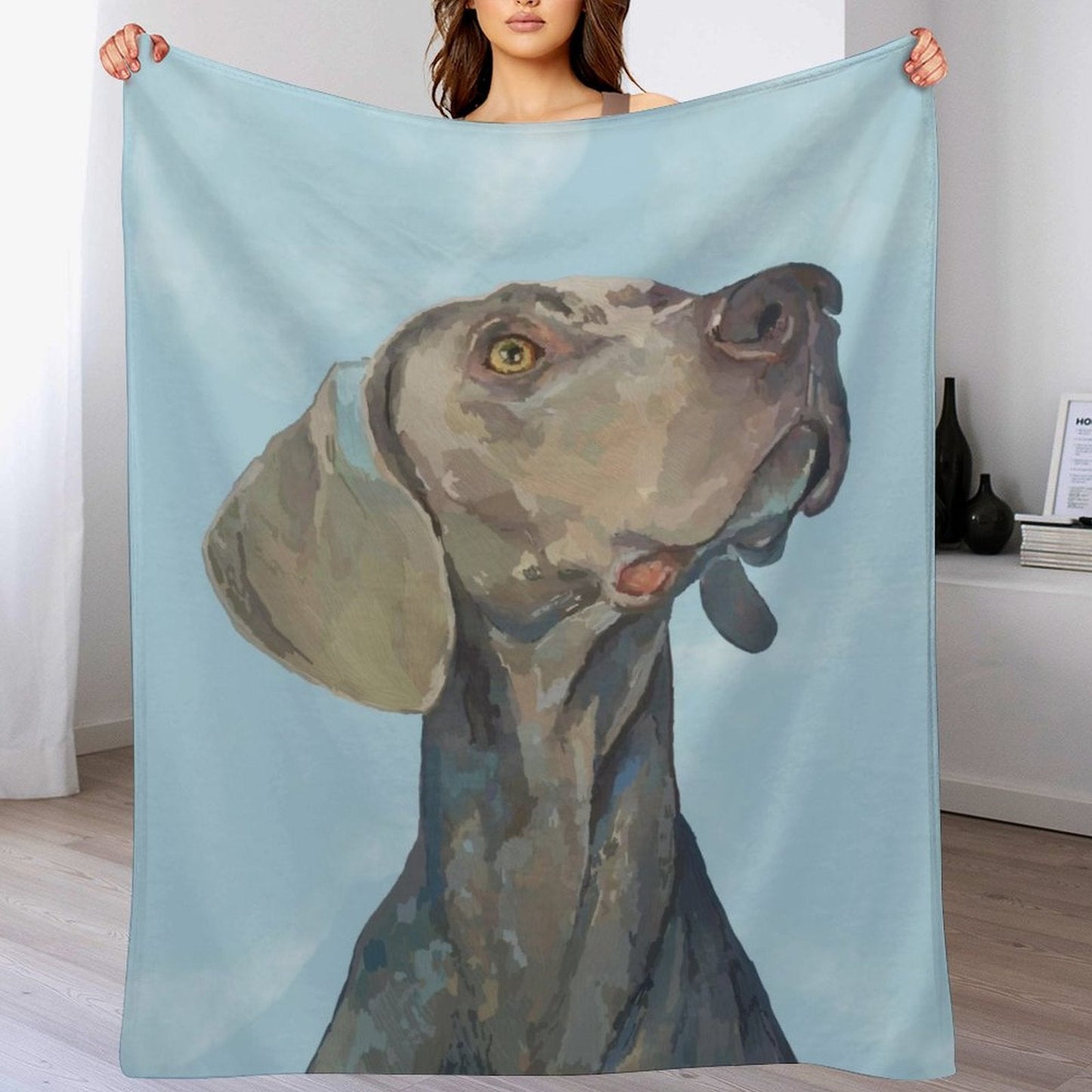 Weimaraner 280gsm Flannel Blanket (One-sided Printing) - Blue Cava
