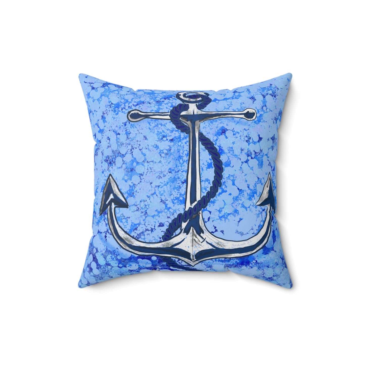 Anchor Spun Polyester Square Pillow - Blue Cava
