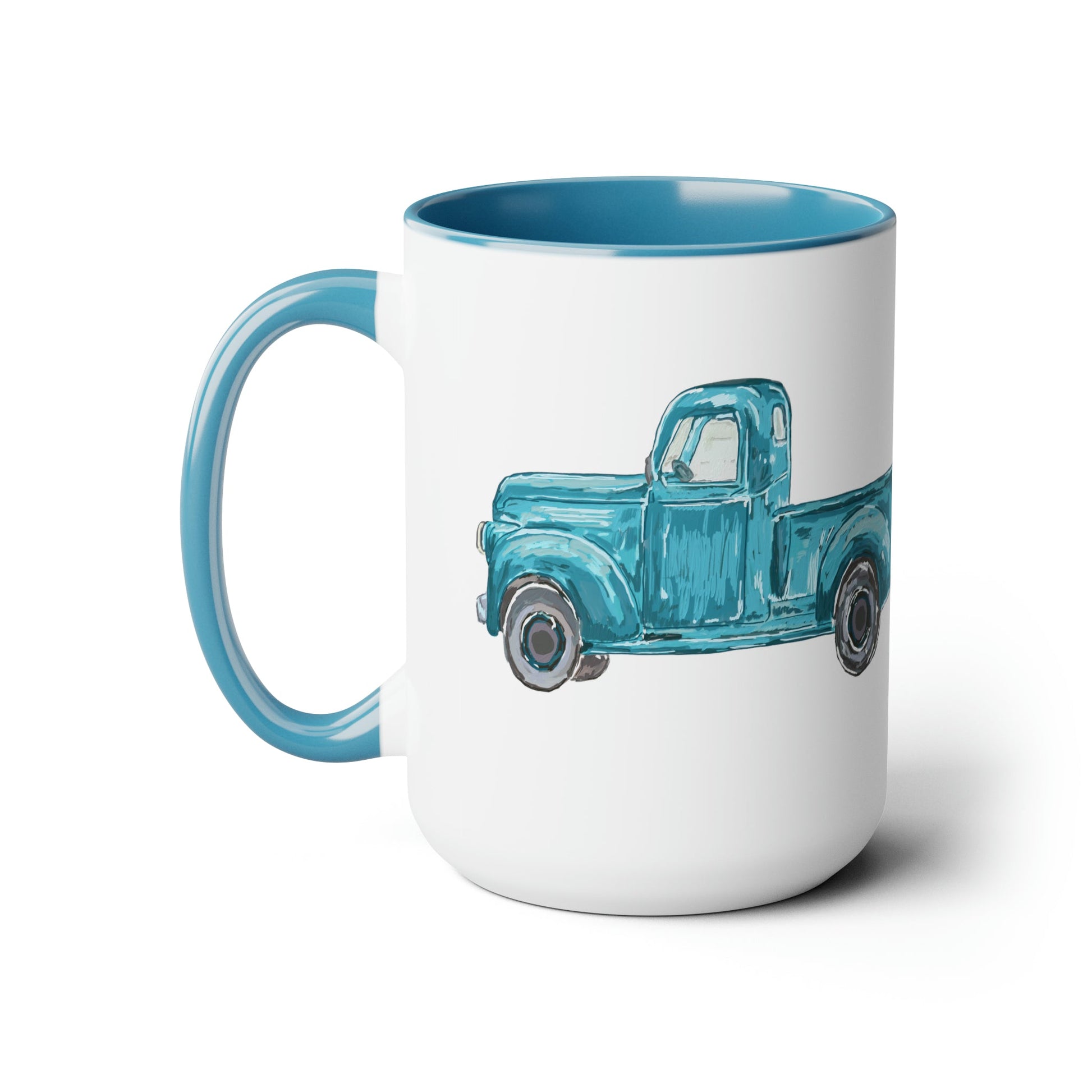 Antique Truck Two-Tone Coffee Mugs, 15oz - Blue Cava
