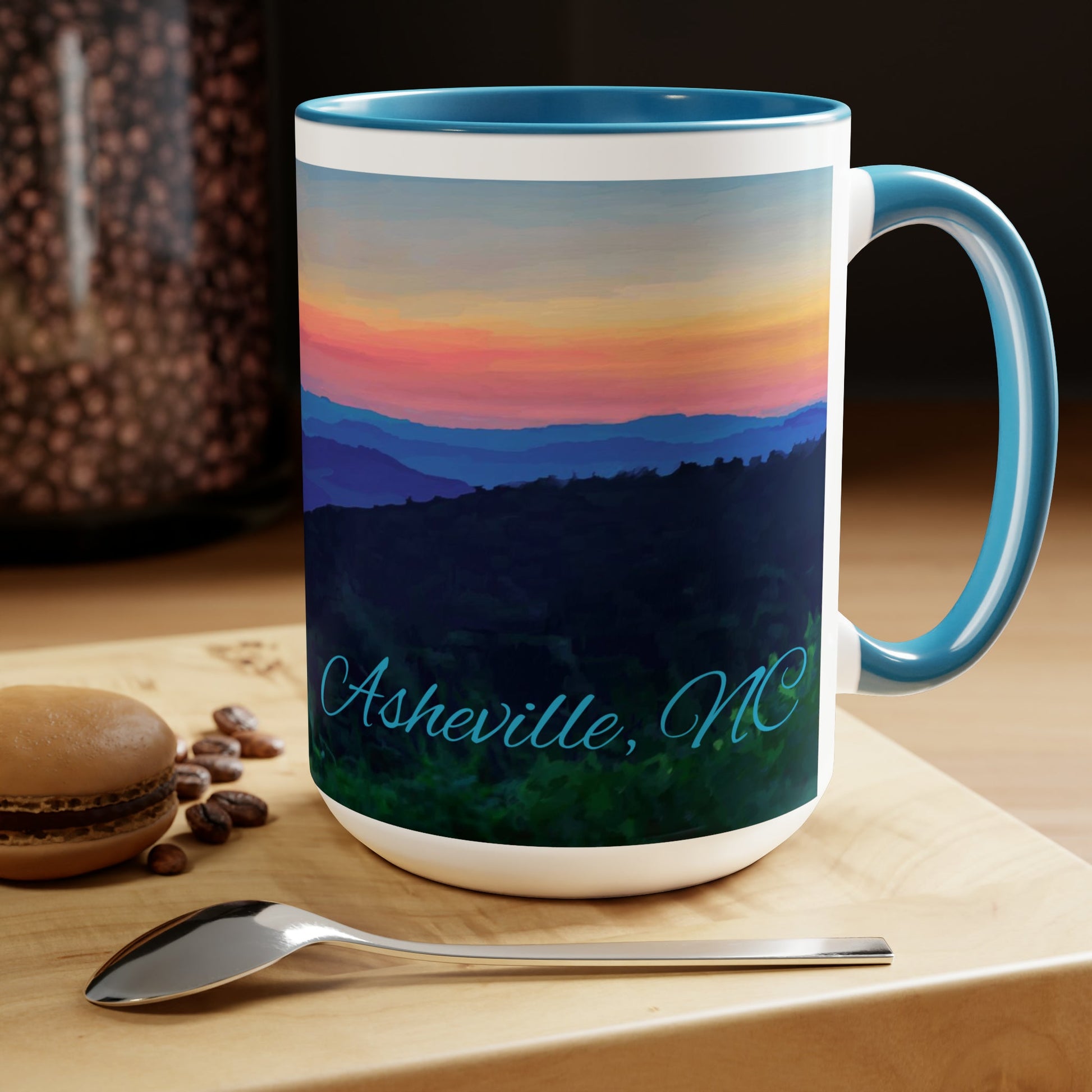 Asheville NC Two-Tone Coffee Mugs, 15oz - Blue Cava