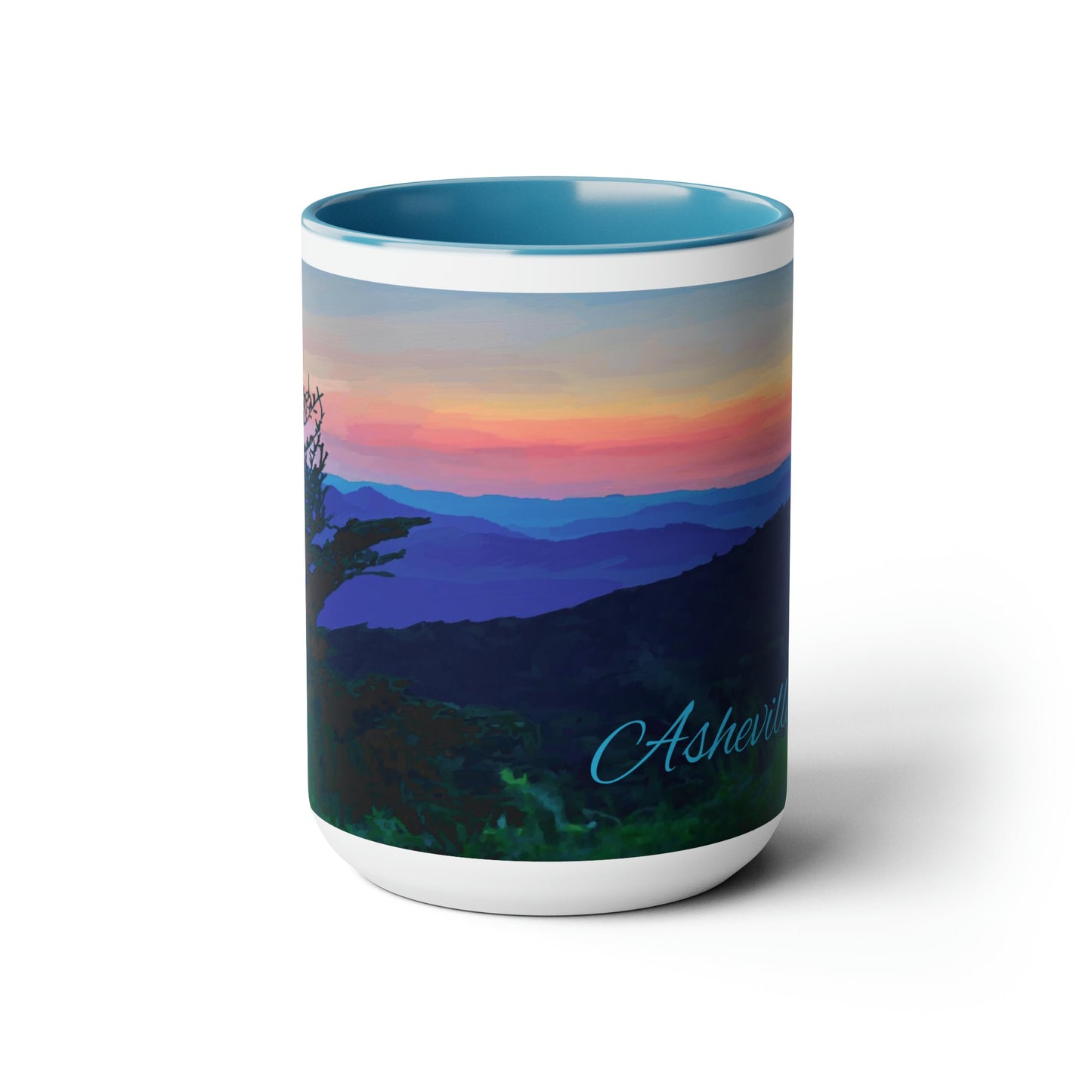 Asheville NC Two-Tone Coffee Mugs, 15oz - Blue Cava
