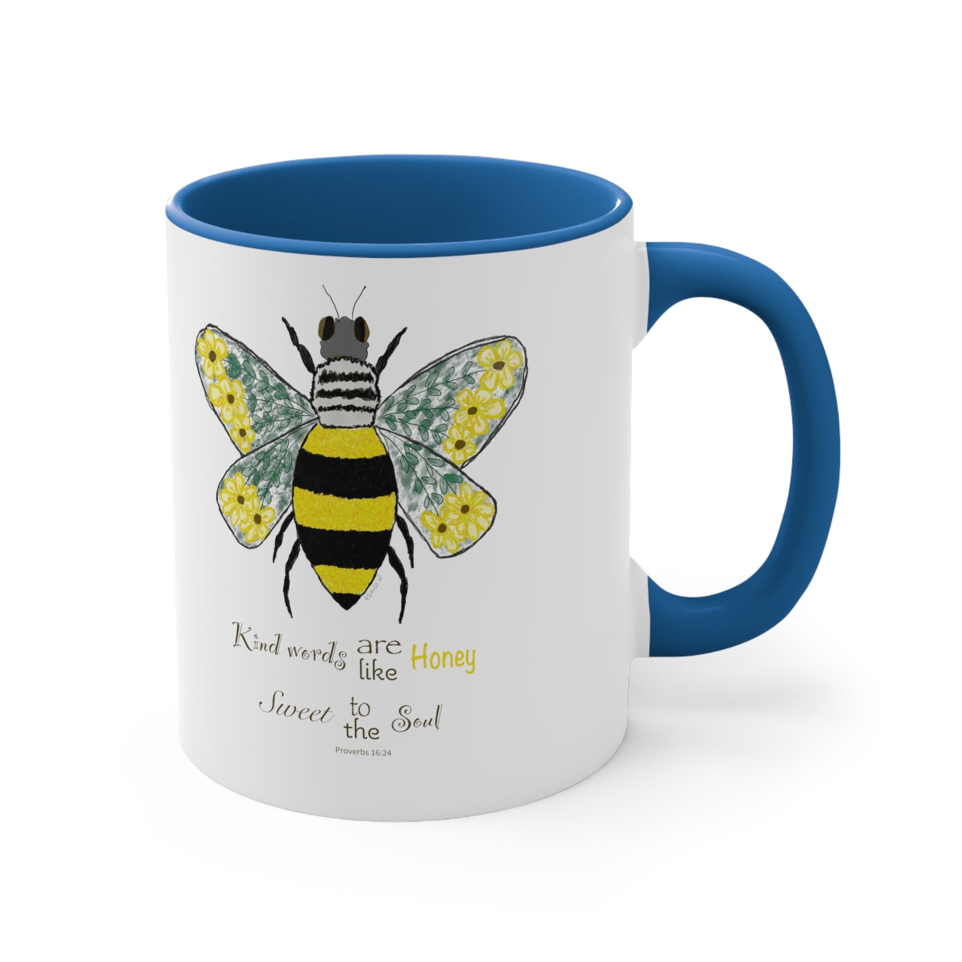 Bee Flower Accent Coffee Mug, 11oz - Blue Cava