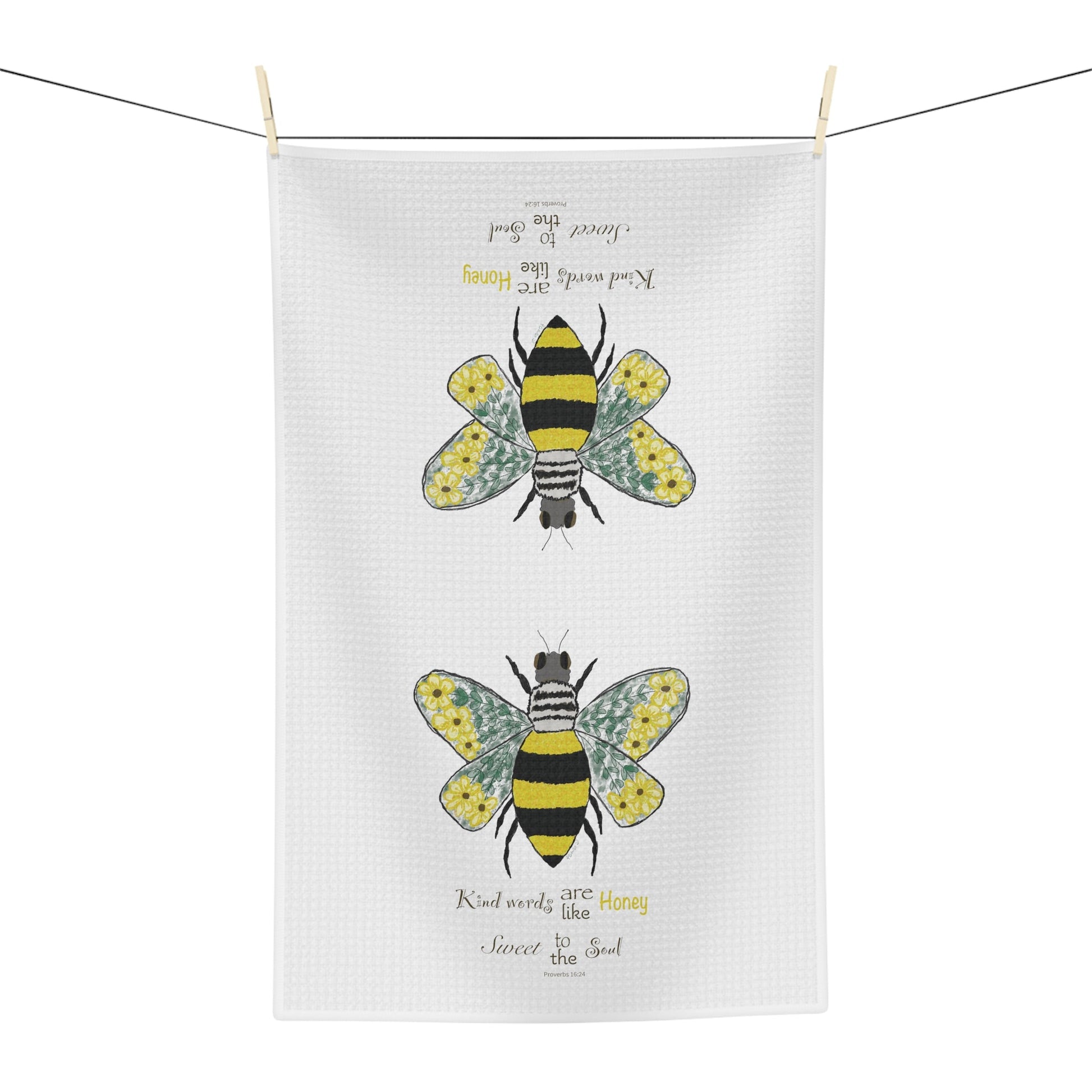 Bee Flower Microfiber Waffle Towel - Blue Cava