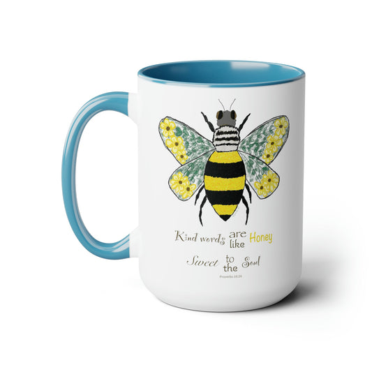 Bee Flower Two-Tone Coffee Mugs, 15oz - Blue Cava