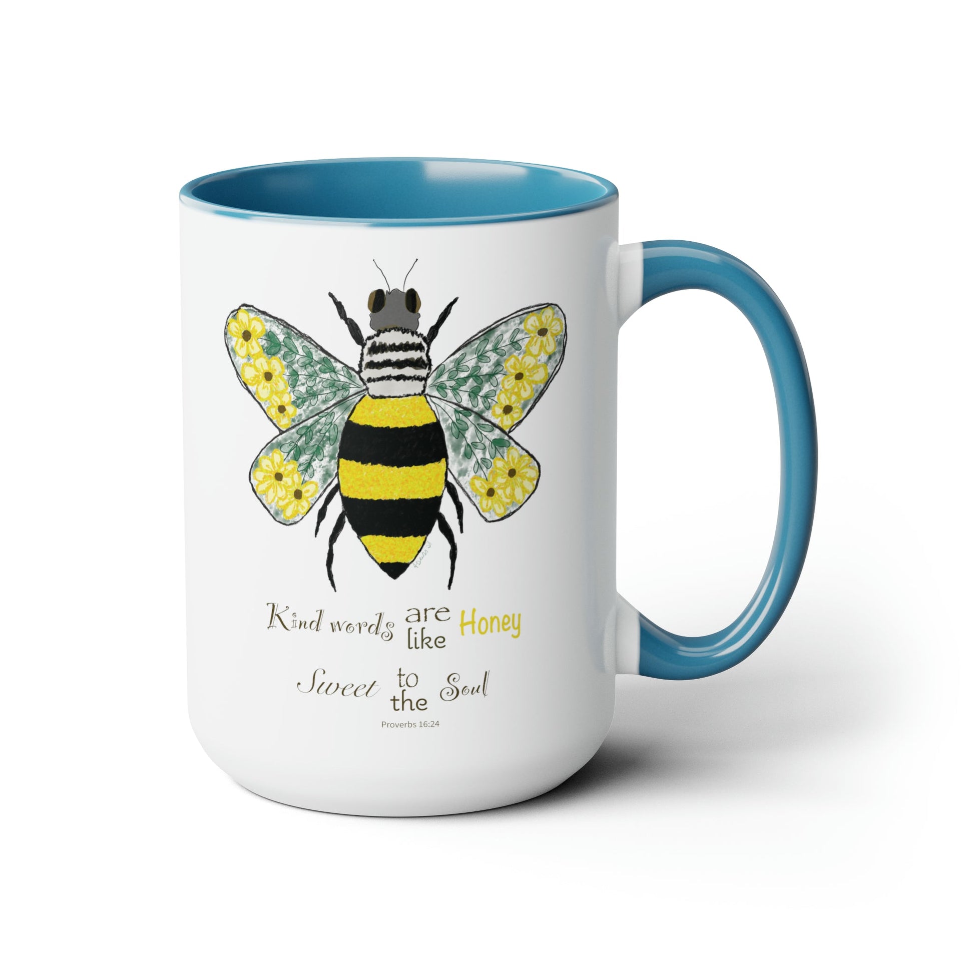 Bee Flower Two-Tone Coffee Mugs, 15oz - Blue Cava