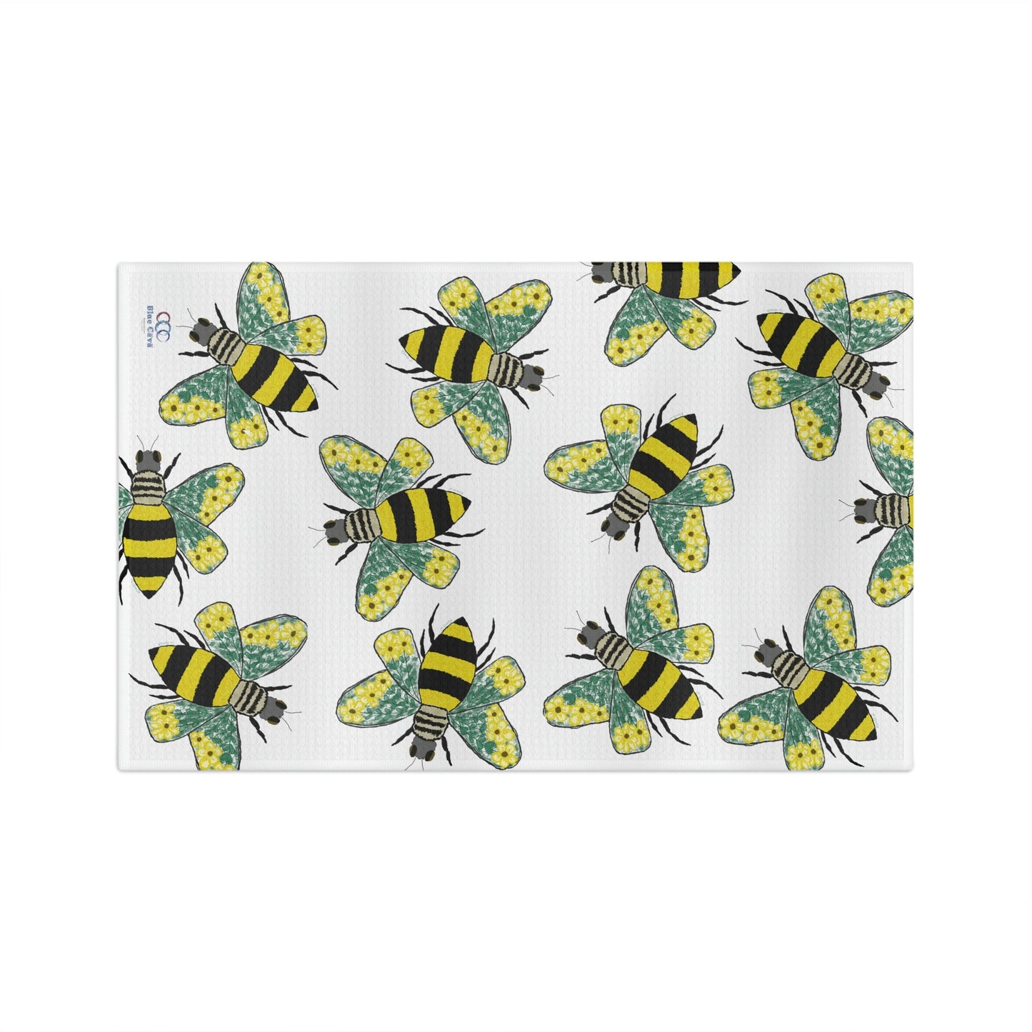 Bee Flowers Microfiber Waffle Towel - Blue Cava