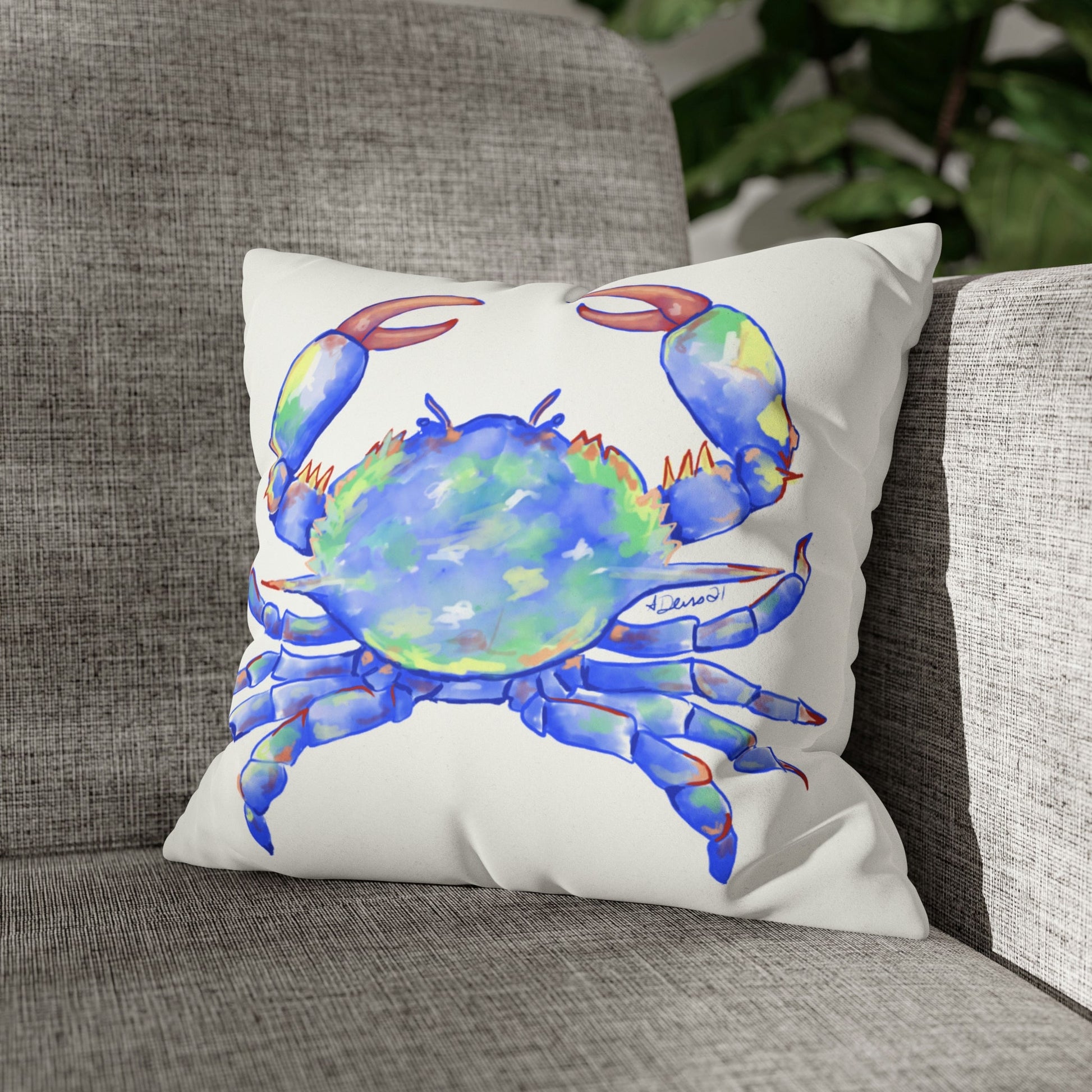 Blue Crab Faux Suede Square Pillow Case - Blue Cava