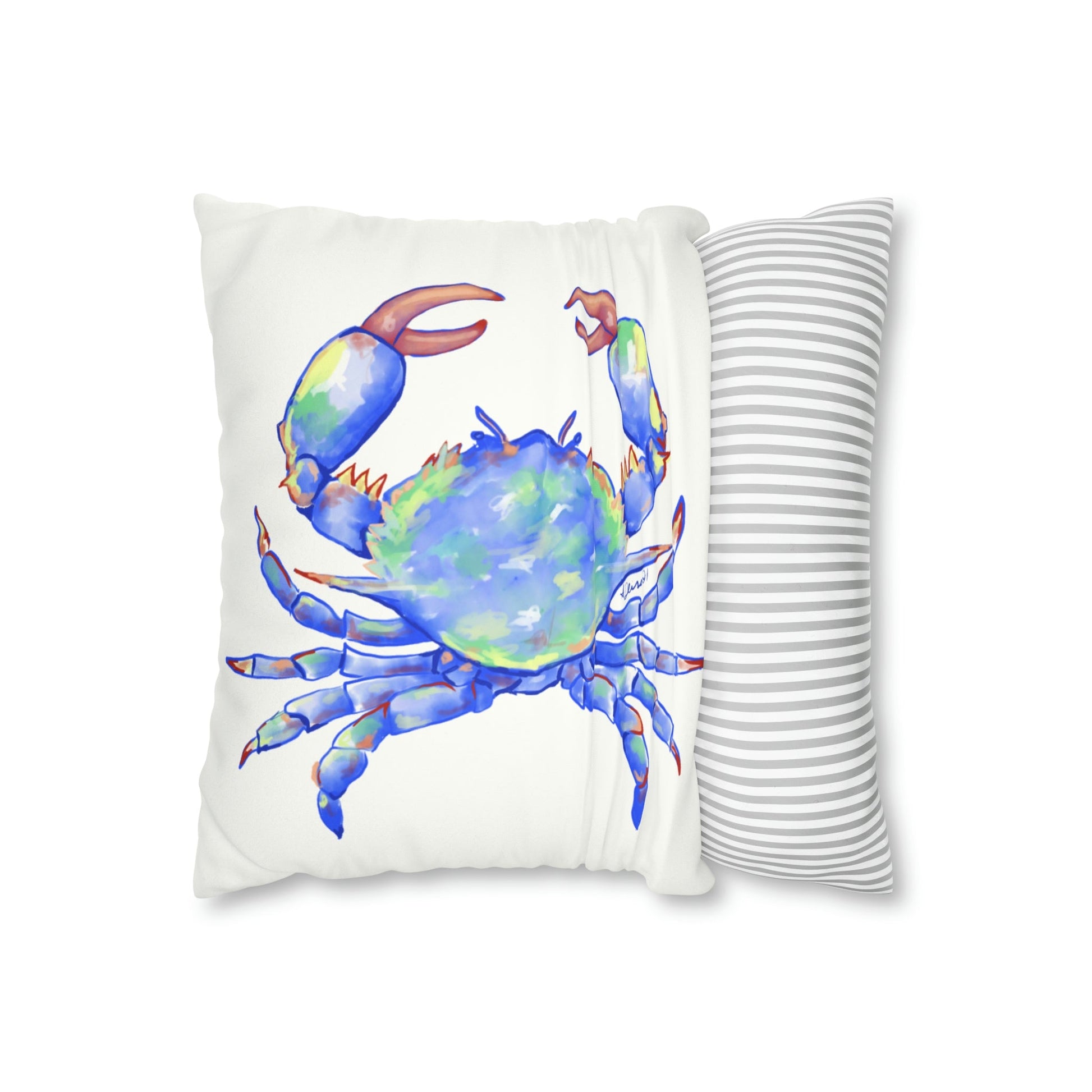 Blue Crab Faux Suede Square Pillow Case - Blue Cava
