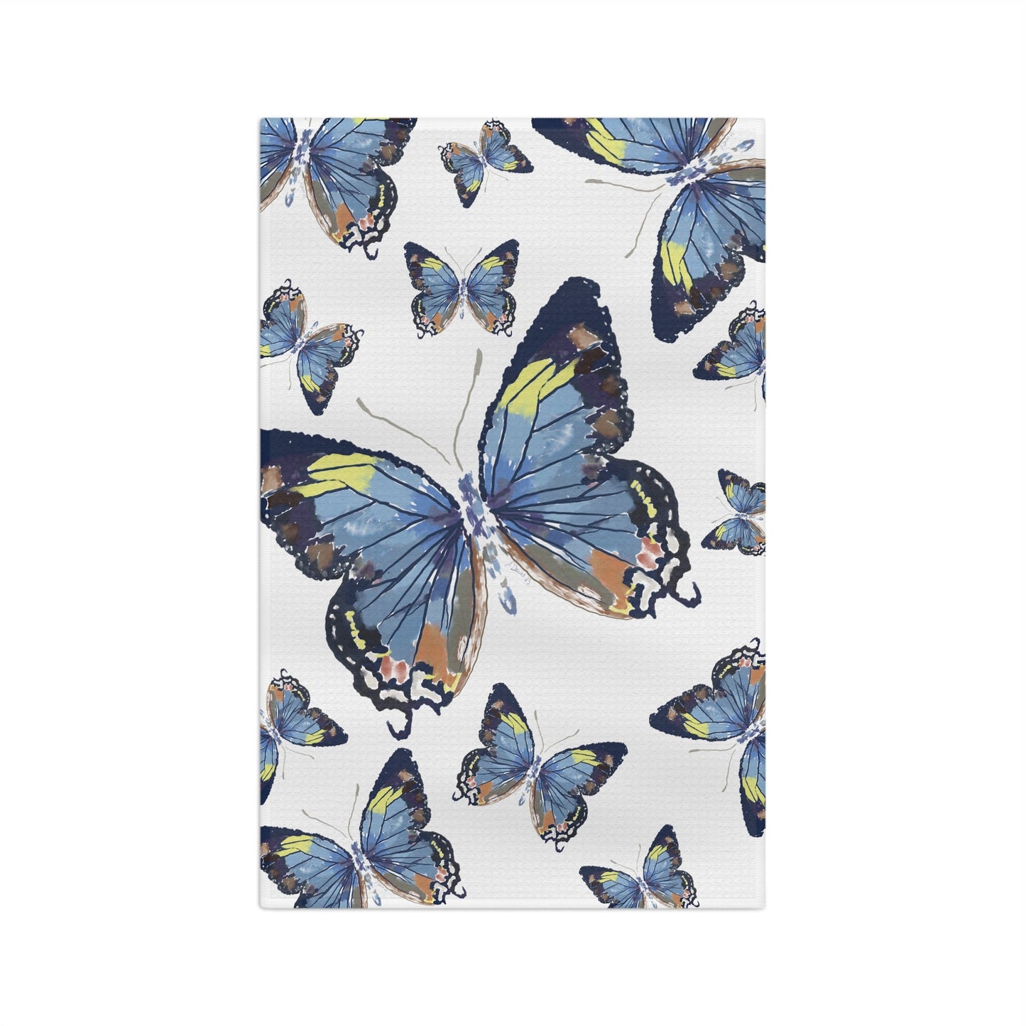Butterflies Microfiber Waffle Towel - Blue Cava