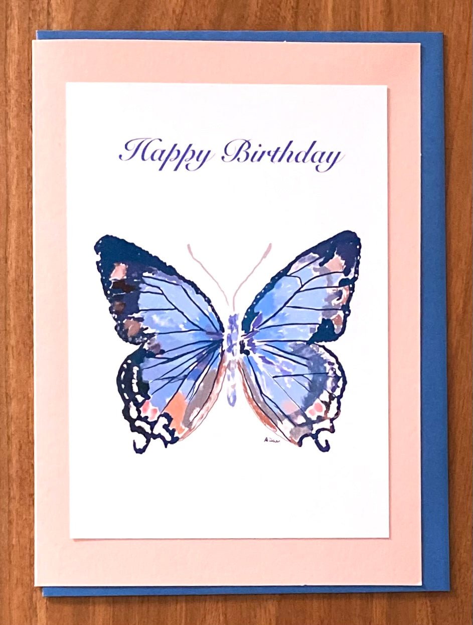 Butterfly Happy Birthday Greeting card - Blue Cava