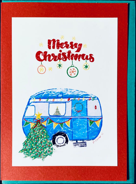 Christmas Camper Greeting card - Blue Cava