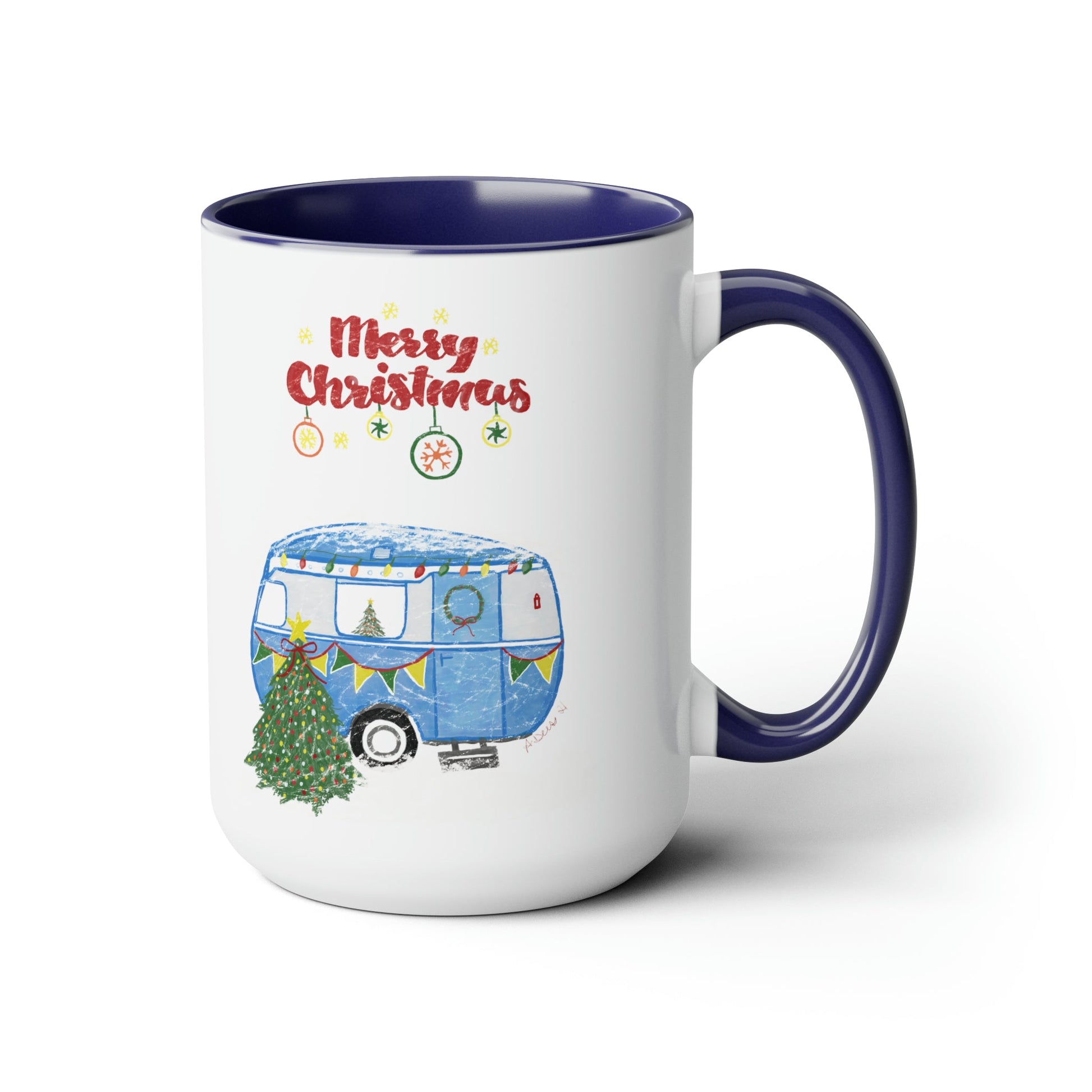Christmas Camper Two-Tone Coffee Mugs, 15oz - Blue Cava