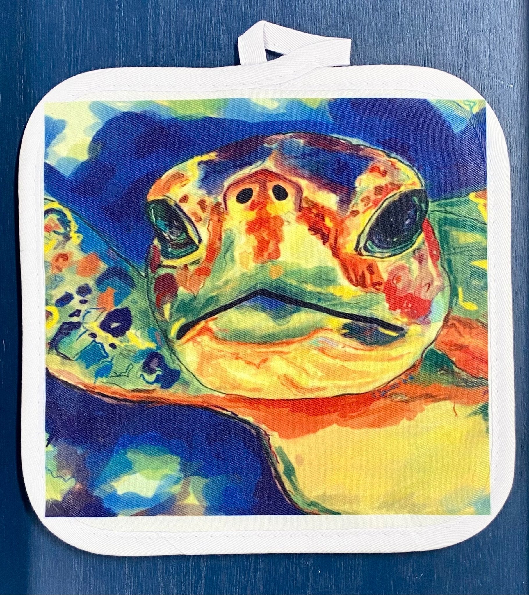 “Dieter” Rainbow Sea Turtle Pot Holder - Blue Cava