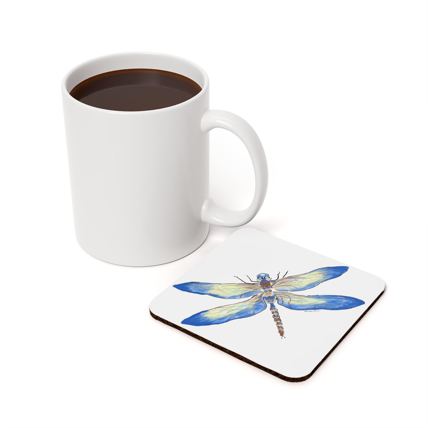 Dragonfly Cork Back Coasters (Round and Square) - Blue Cava