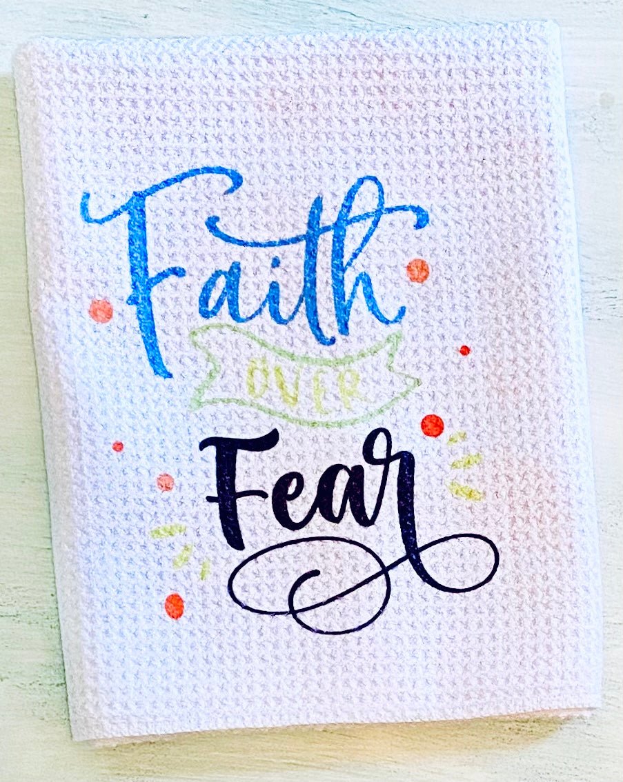 Faith over Fear Microfiber Waffle Towel - Blue Cava