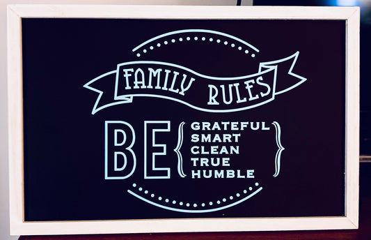 Family Rules Chalkboard sign - Blue Cava