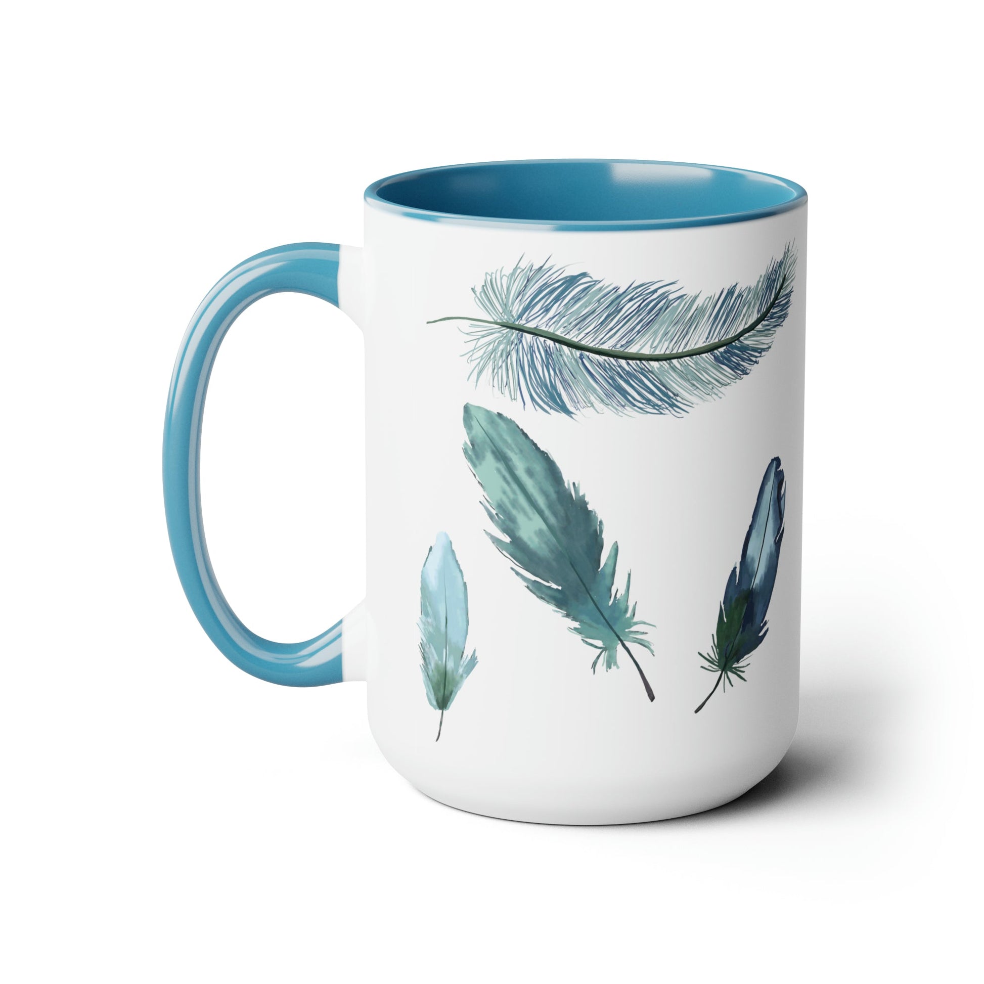 Feathers Two-Tone Coffee Mugs, 15oz - Blue Cava