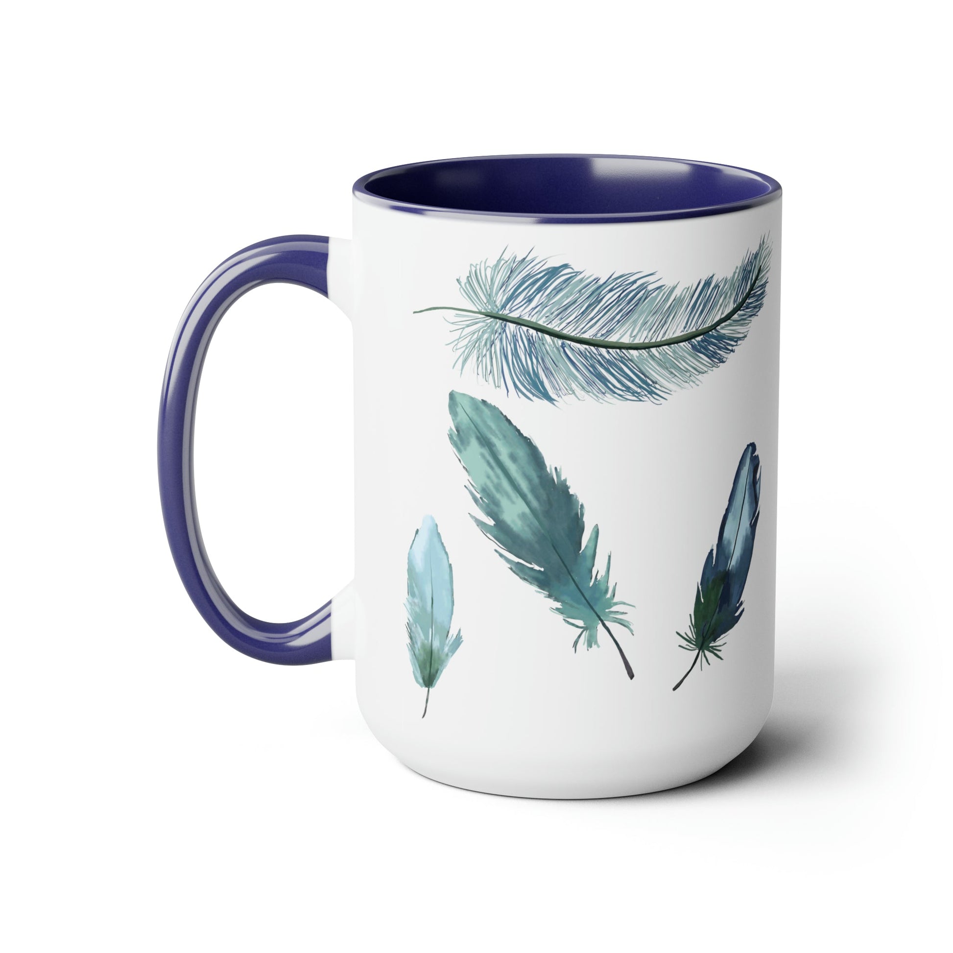 Feathers Two-Tone Coffee Mugs, 15oz - Blue Cava