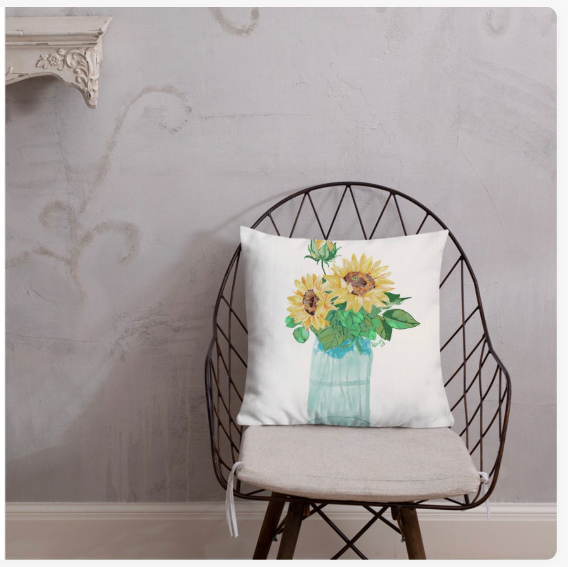 Floral Vase Premium Pillow - Blue Cava