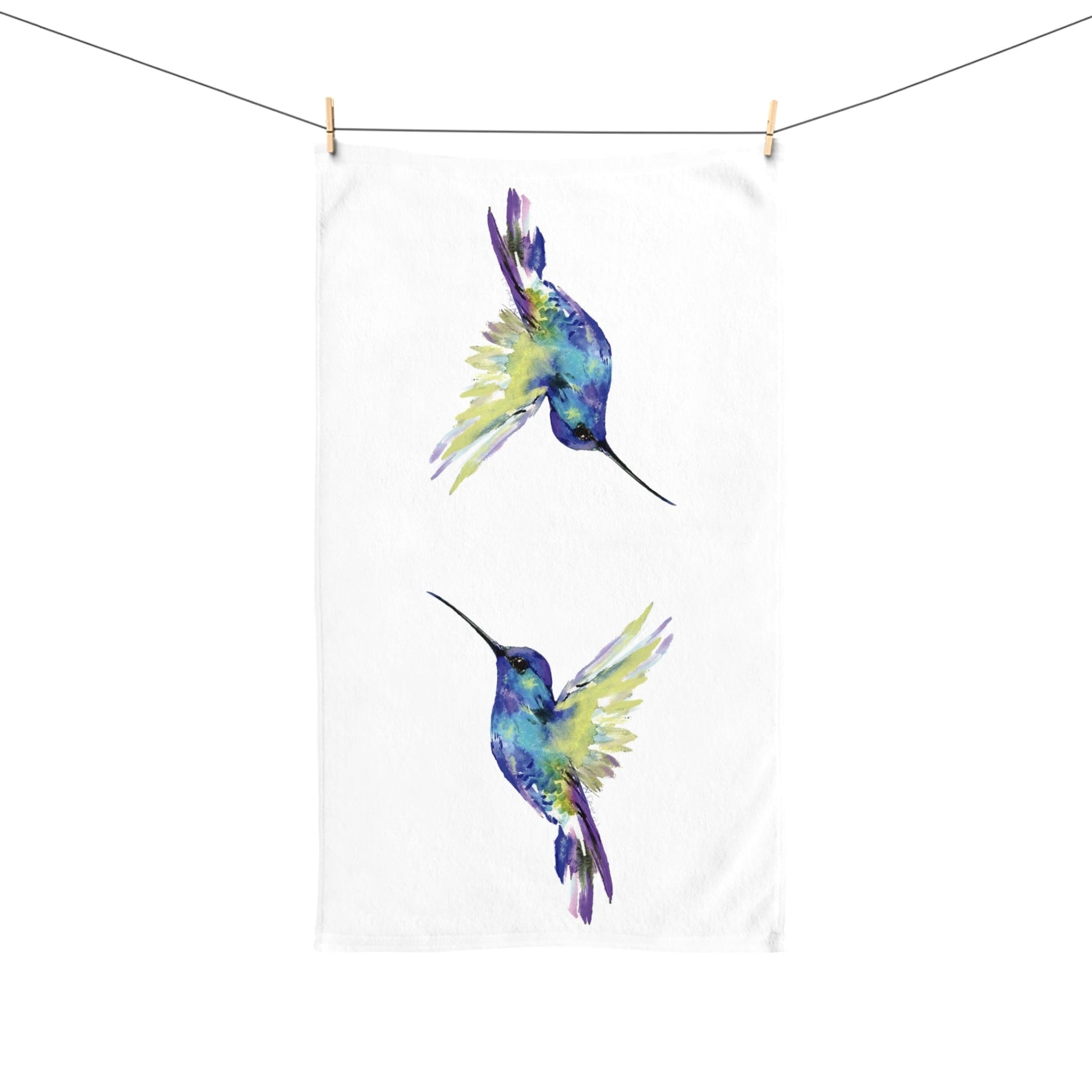 “Flossie” Hummingbird Hand Towel (Poly/Cotton) - Blue Cava