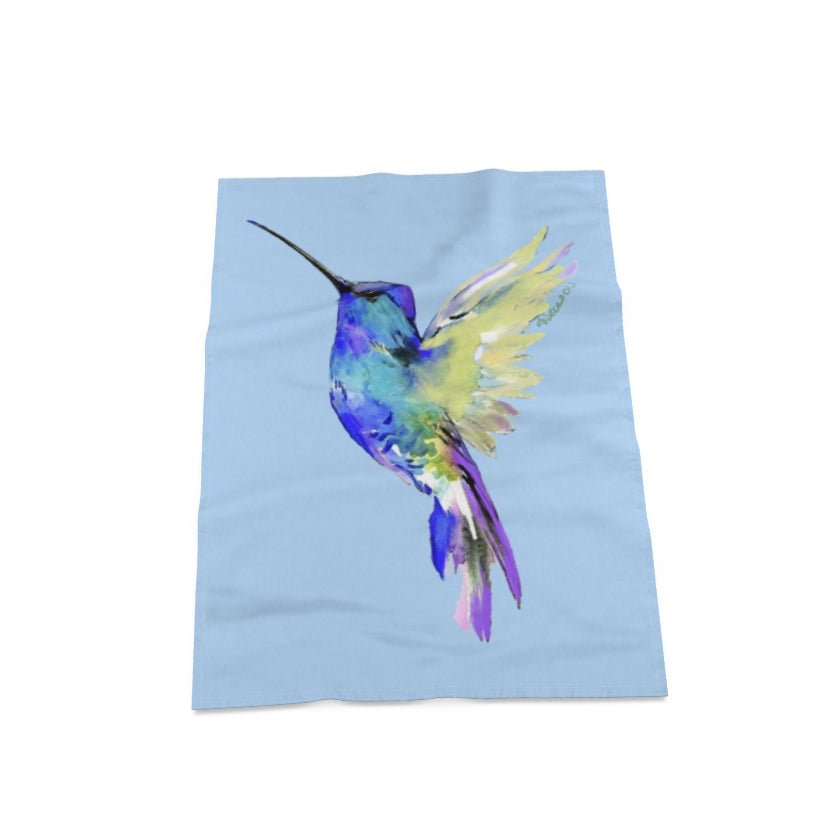Flossie Hummingbird Linen Towel - Blue Cava