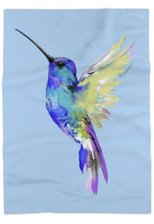 Flossie Hummingbird Linen Towel - Blue Cava