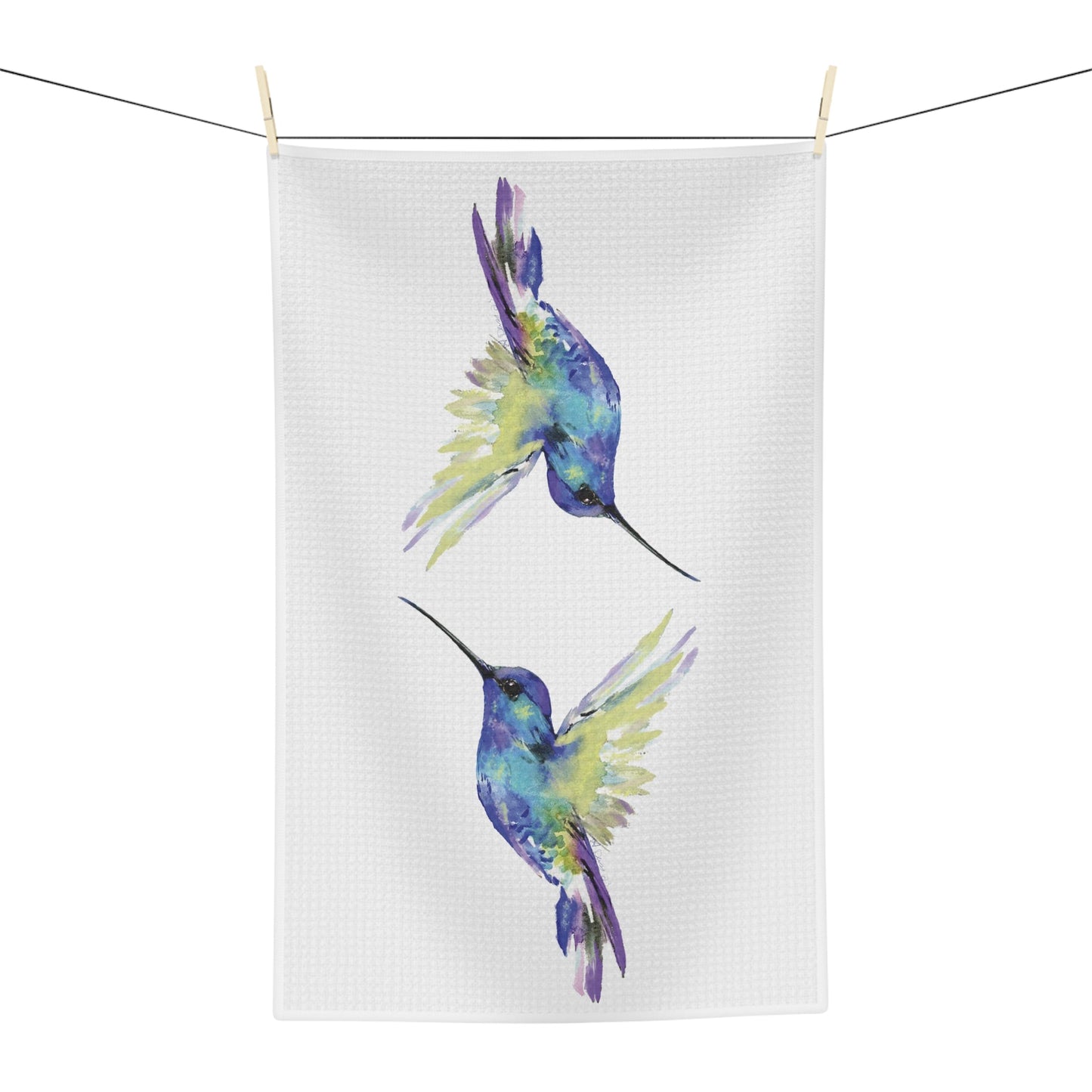 “Flossie” Hummingbird Microfiber Waffle Towel - Blue Cava