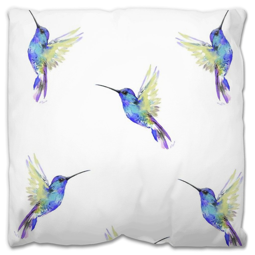 “Flossie” Hummingbird Outdoor Pillows - Blue Cava