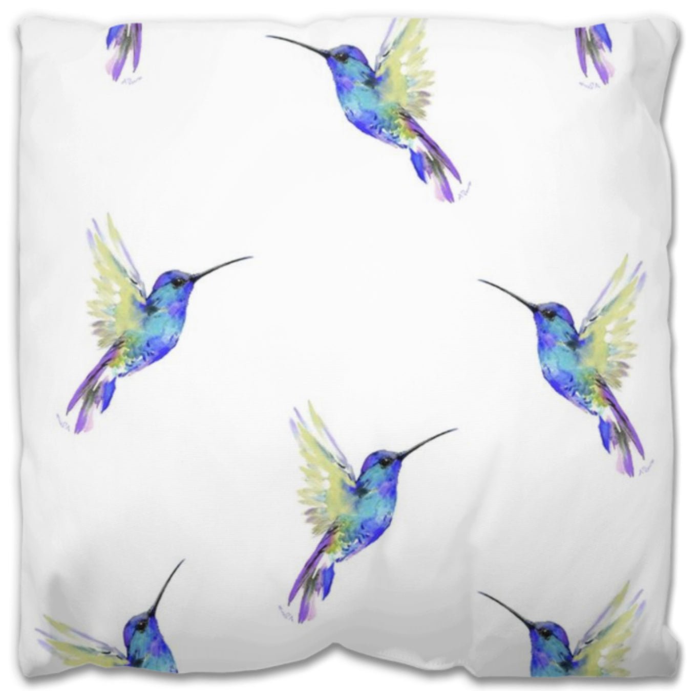 “Flossie” Hummingbird Outdoor Pillows - Blue Cava