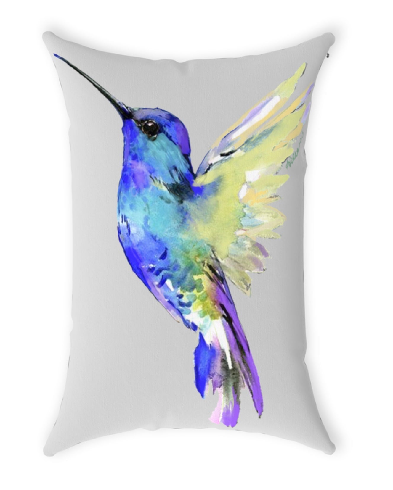 “Flossie” Hummingbird Throw Pillow - Blue Cava