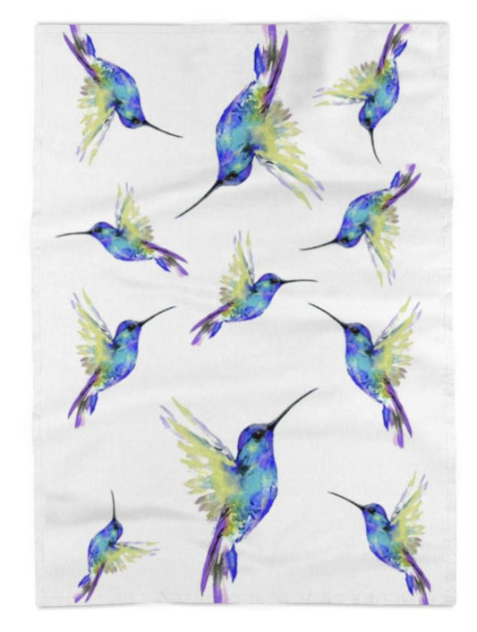 Flossie Hummingbirds Linen Towel - Blue Cava