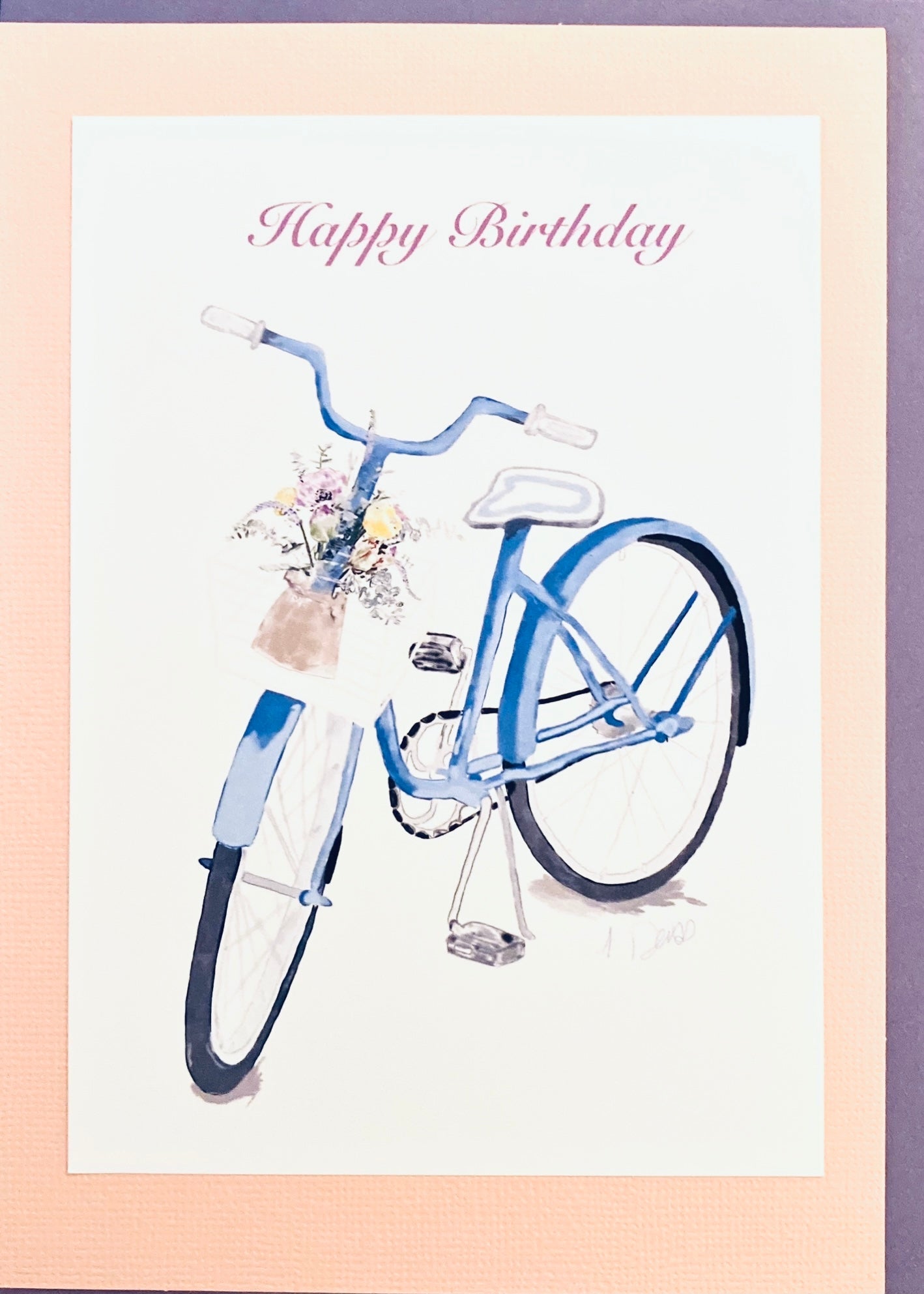 Happy Birthday Bike and Bouquet card - Blue Cava