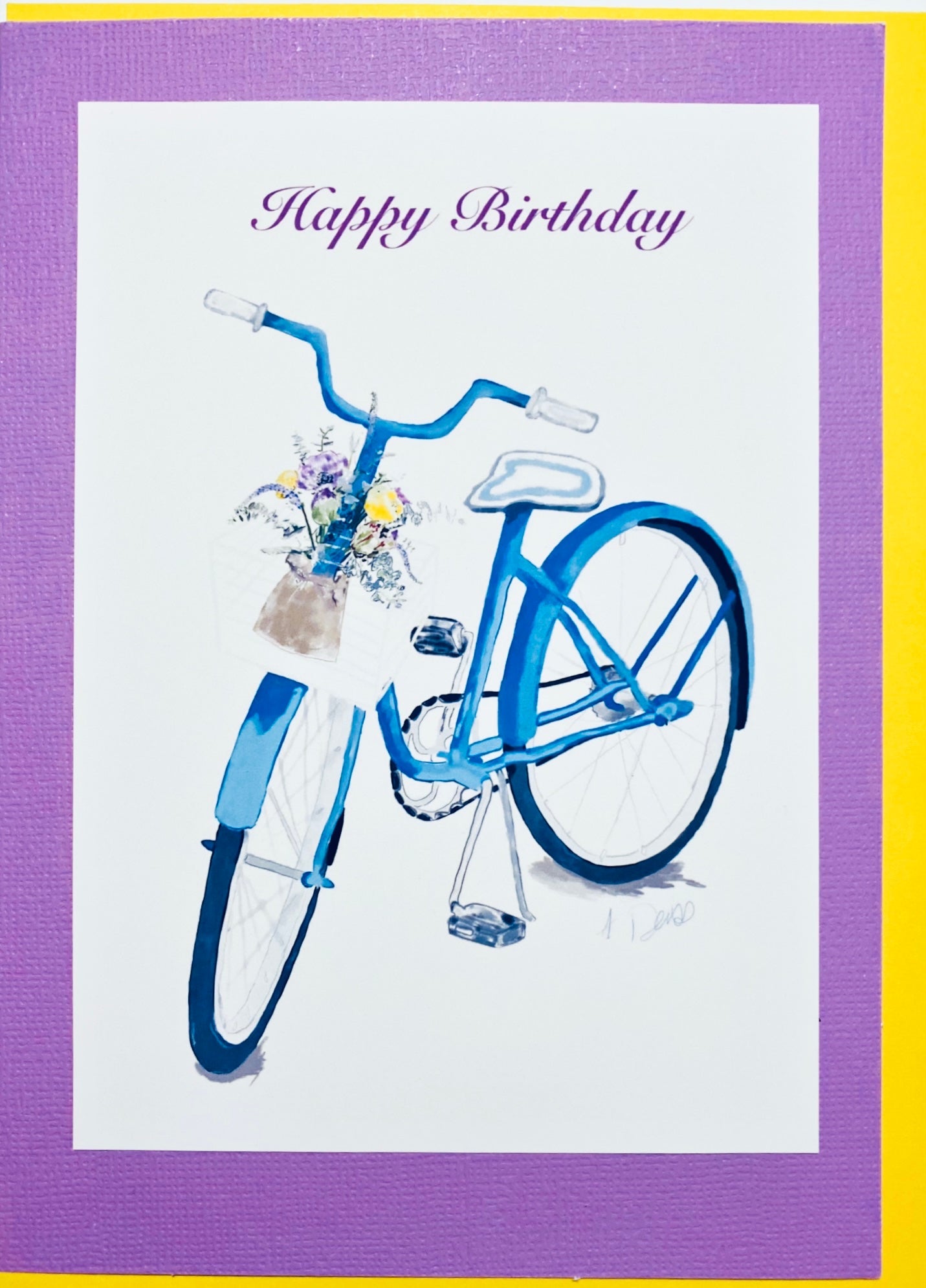 Happy Birthday Bike and Bouquet card - Blue Cava