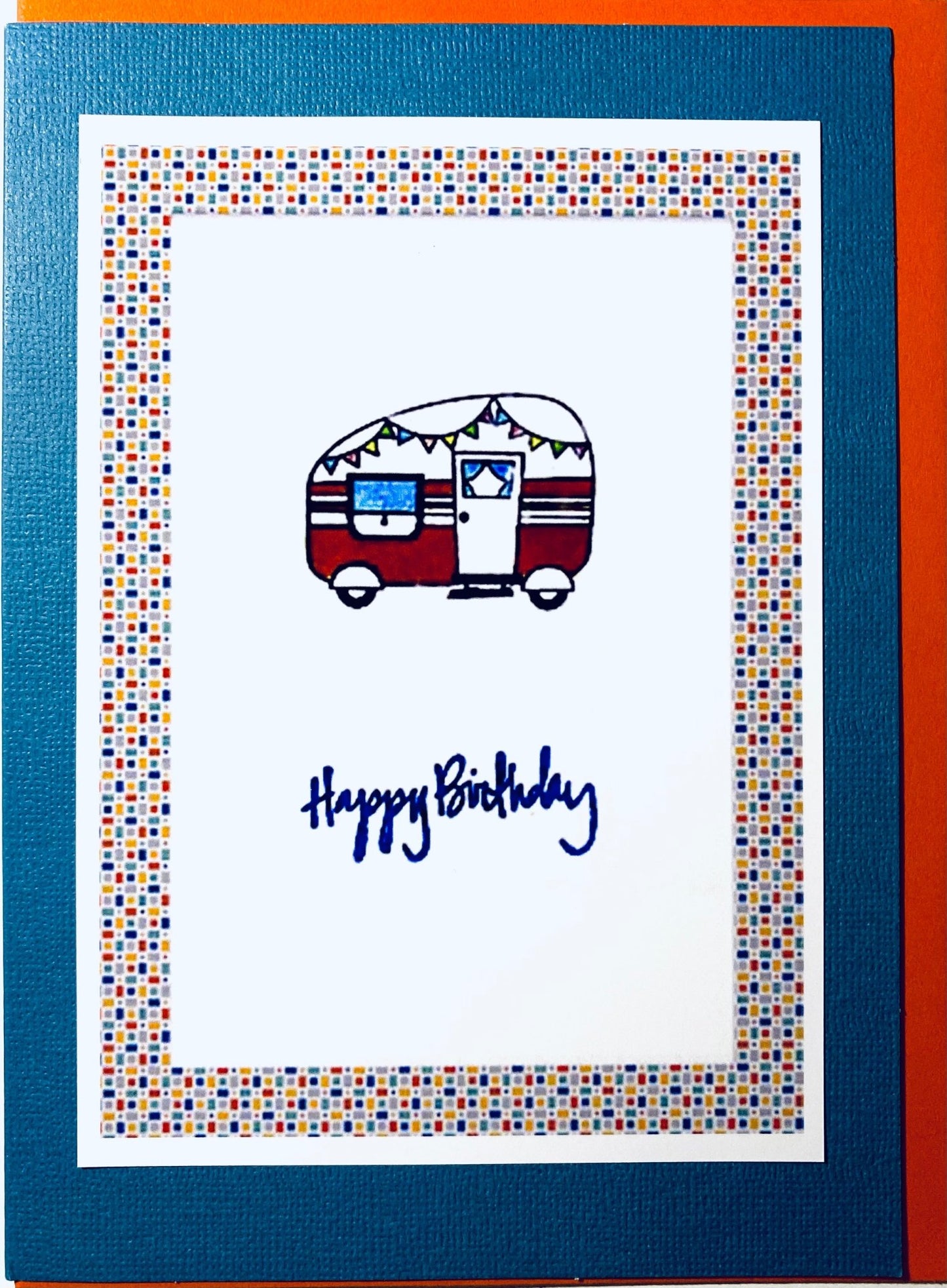Happy Birthday Camper Greeting Card (Two colors available) - Blue Cava